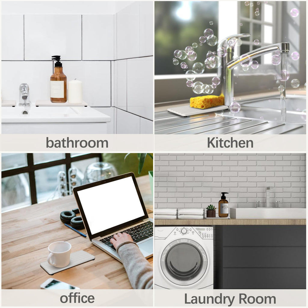 NiuYichee 2 PCS Water Absorbent diatomite Coasters, 8.3" x 4" Water Absorbing Stone Tray for Sink, Stone Drying mat for Kitchen Counter, Stone soap Tray Used for Hand Soaps & toiletries & Plants