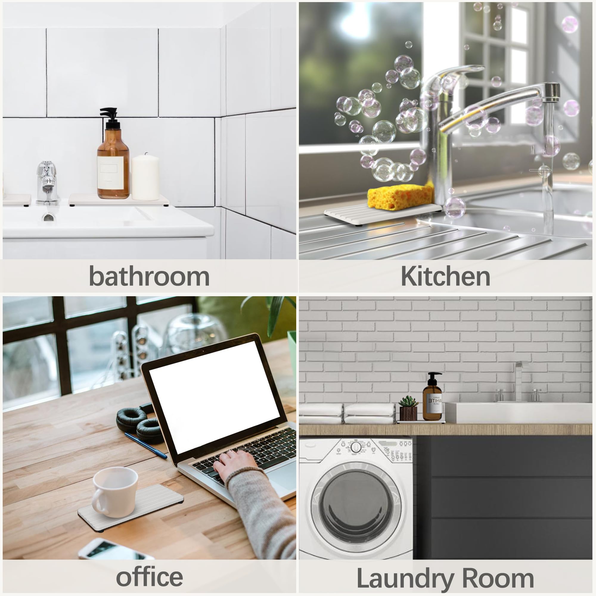 NiuYichee 2 PCS Water Absorbent diatomite Coasters, 8.3" x 4" Water Absorbing Stone Tray for Sink, Stone Drying mat for Kitchen Counter, Stone soap Tray Used for Hand Soaps & toiletries & Plants