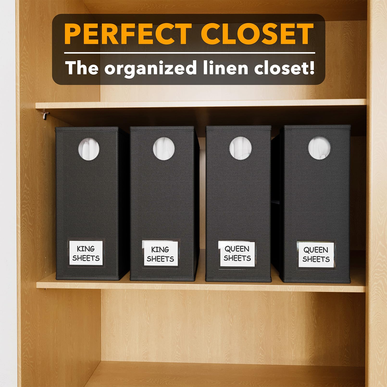 SpaceAid 4 Pack Bed Sheet Organizers and Storage, Foldable Organizer for Linen Closet, Sheets Set Folder Keeper with Window XL (Queen & King Size) Organizing Bedding Container, Gray 91ZDSN-SL01-G4