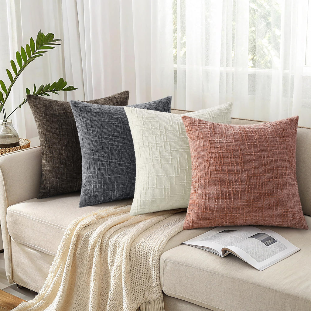 decorUhome Summer Cream White Chenille Throw Pillow Covers 18x18 Set of 2 Textured Cozy Slubby Couch Pillow Covers Modern Farmhouse Boho Decorative Pillow Cases for Bed Sofa Living Room
