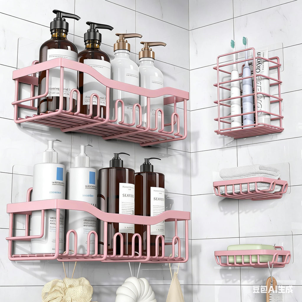 EUDELE Adhesive Shower Caddy, 5 Pack Rustproof Stainless Steel Bath Organizers With Large Capacity, No Drilling Shelves for Bathroom Storage & Home Decor