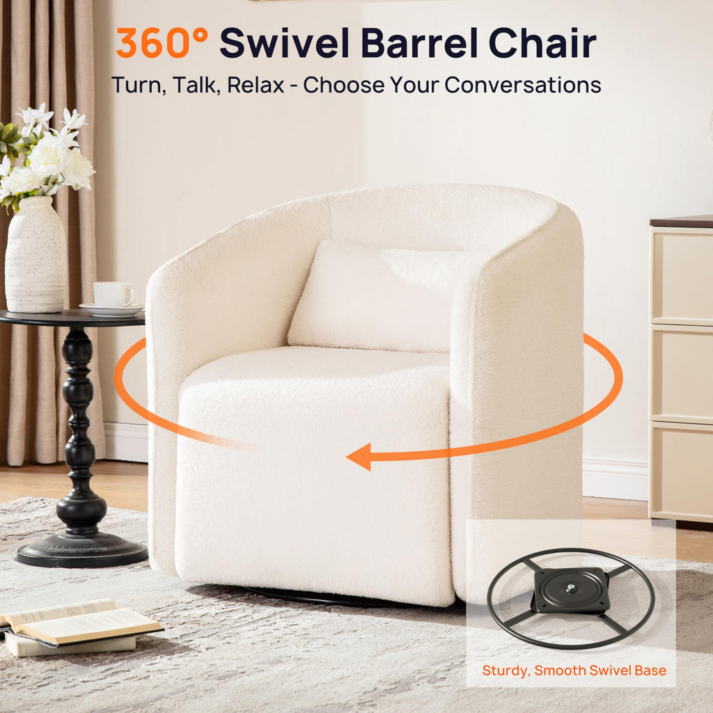 Oversized Boucle Swivel Accent Chair with 82L Hidden Storage, 360° Swivel Barrel Chair for Living Room, Small Space, Bedroom, Nursery, Modern Comfy Cloud Armchair Single Sofa, Cream White Sherpa&Teddy