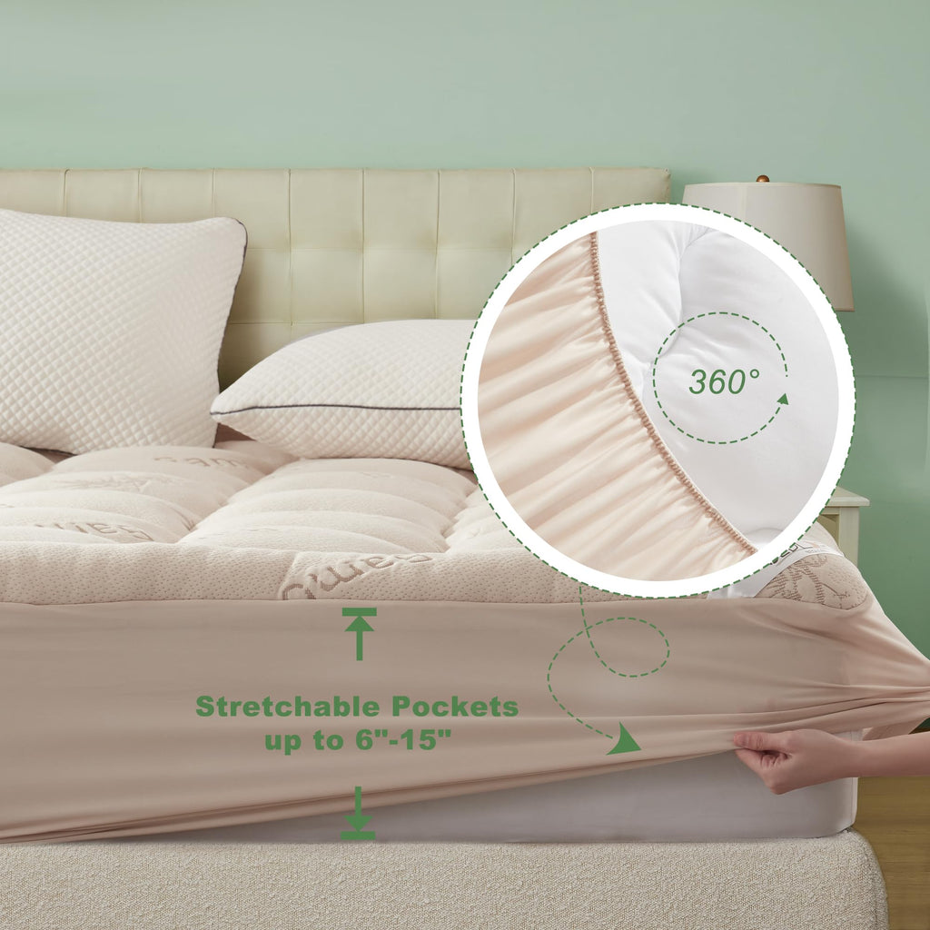 BEDLORE California King Mattress Topper Viscose Derived from Bamboo, Thick Pillow Top Mattress Pad with Stretchable Pockets for 6"-18" Mattress, Soft Mattress Topper for Back Pain Relief(Dark Gray)