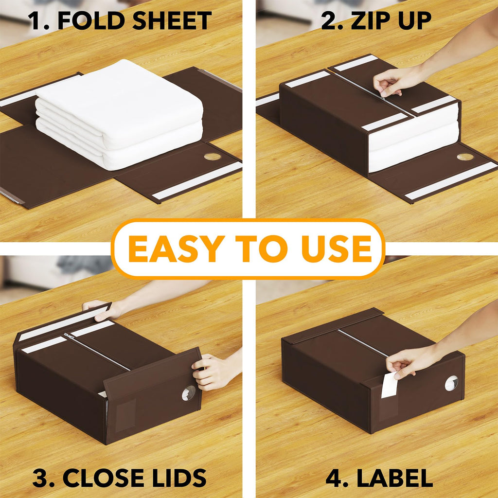 SpaceAid 4 Pack Bed Sheet Organizers and Storage, Foldable Organizer for Linen Closet, Sheets Set Folder Keeper with Window XL (Queen & King Size) Organizing Bedding Container, Gray 91ZDSN-SL01-G4