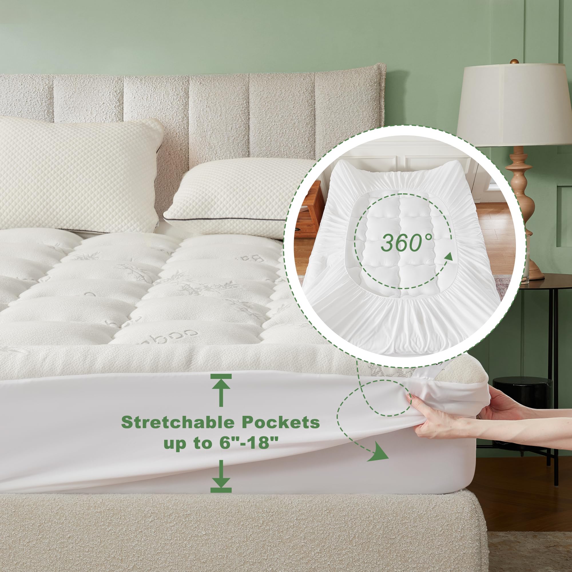 BEDLORE California King Mattress Topper Viscose Derived from Bamboo, Thick Pillow Top Mattress Pad with Stretchable Pockets for 6"-18" Mattress, Soft Mattress Topper for Back Pain Relief(Dark Gray)