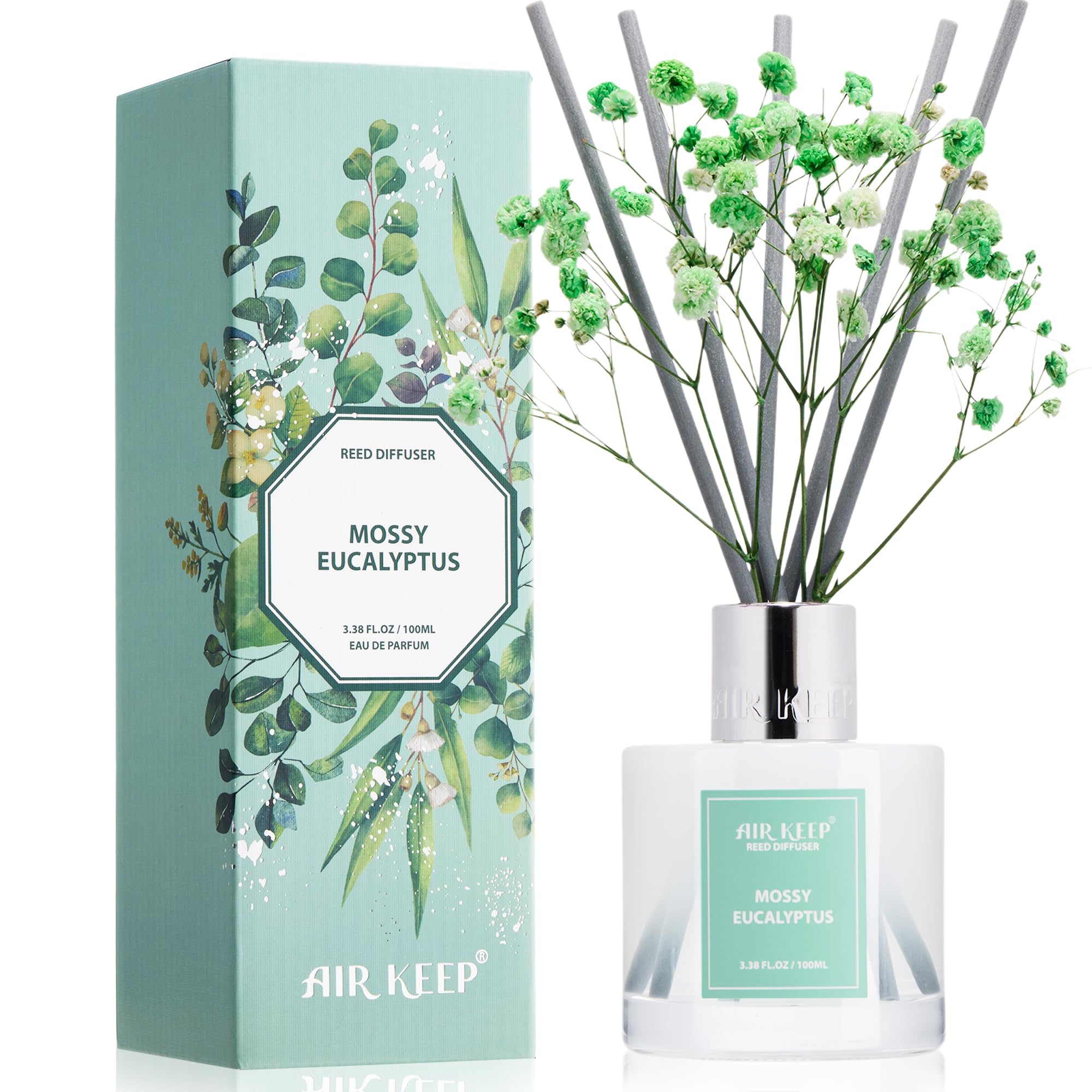 Airkeep Reed Diffuser Set,3.38 fl oz (100 ml) - Clean Linen Oil Diffusers with 8 Reed Sticks,Home Fragrance Reed Diffuser for Bathroom Shelf Decor