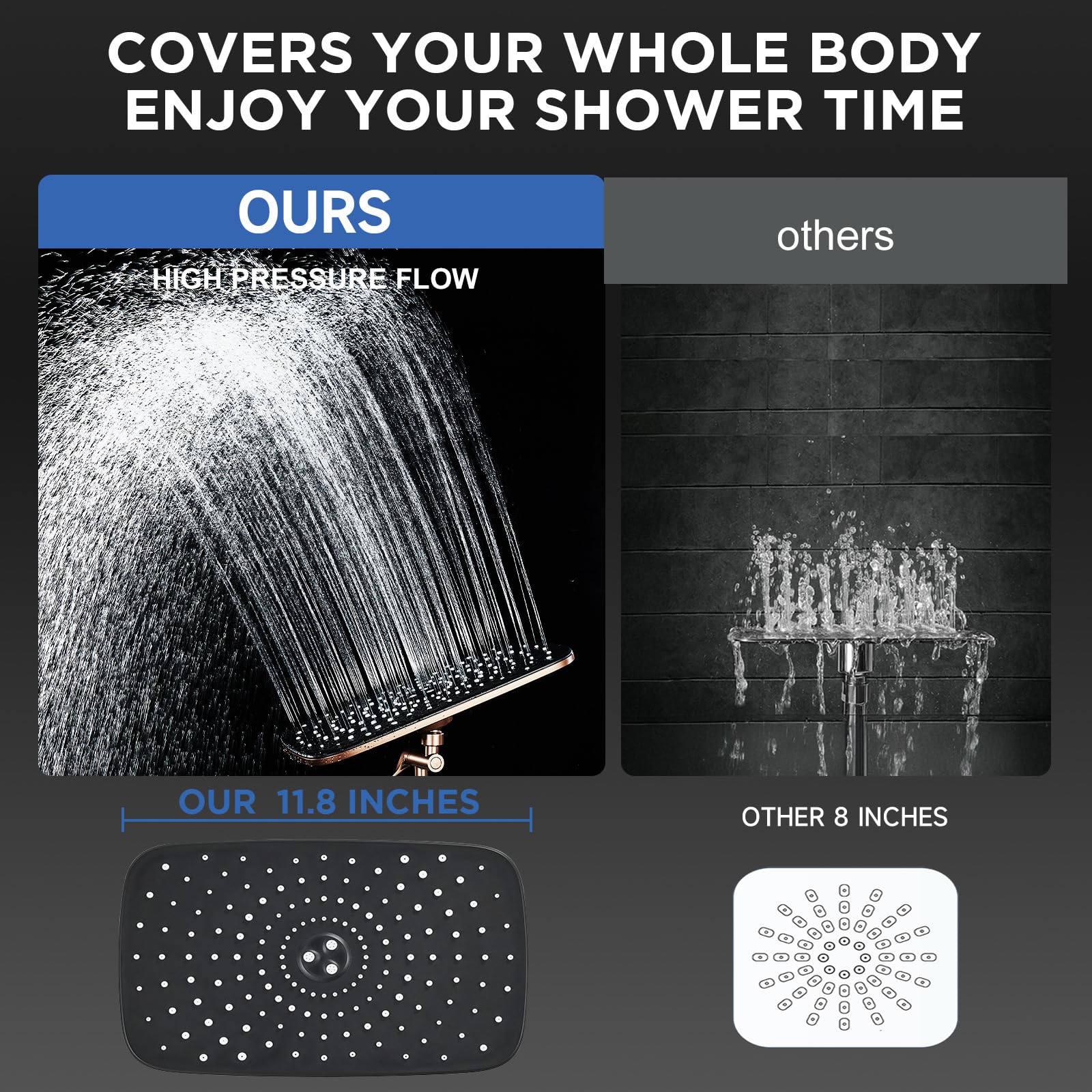 Veken Wide High Pressure Rain Shower Head with Handheld, Handheld Shower Heads with Multi Spray Modes, Rainfall Combo with 15" Metal Extension Arm,Detachable Dual Shower, Bathroom Decor,Chrome Silver