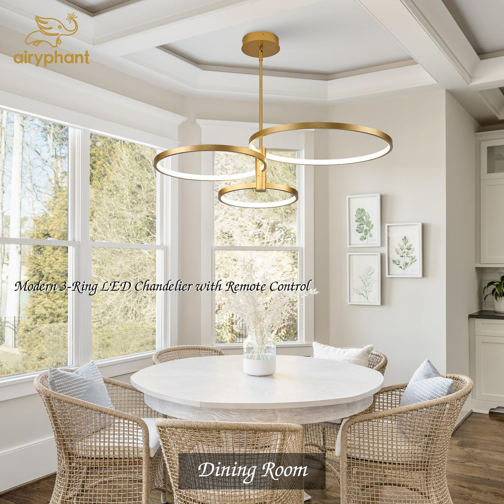 Black LED Chandelier for Dining Room, 27.76in Dimmable 4-Lights Modern Ceiling Pendant Light Fixture for Kitchen Living Room Entry Foyer 3000K/4000K/5000K 24W