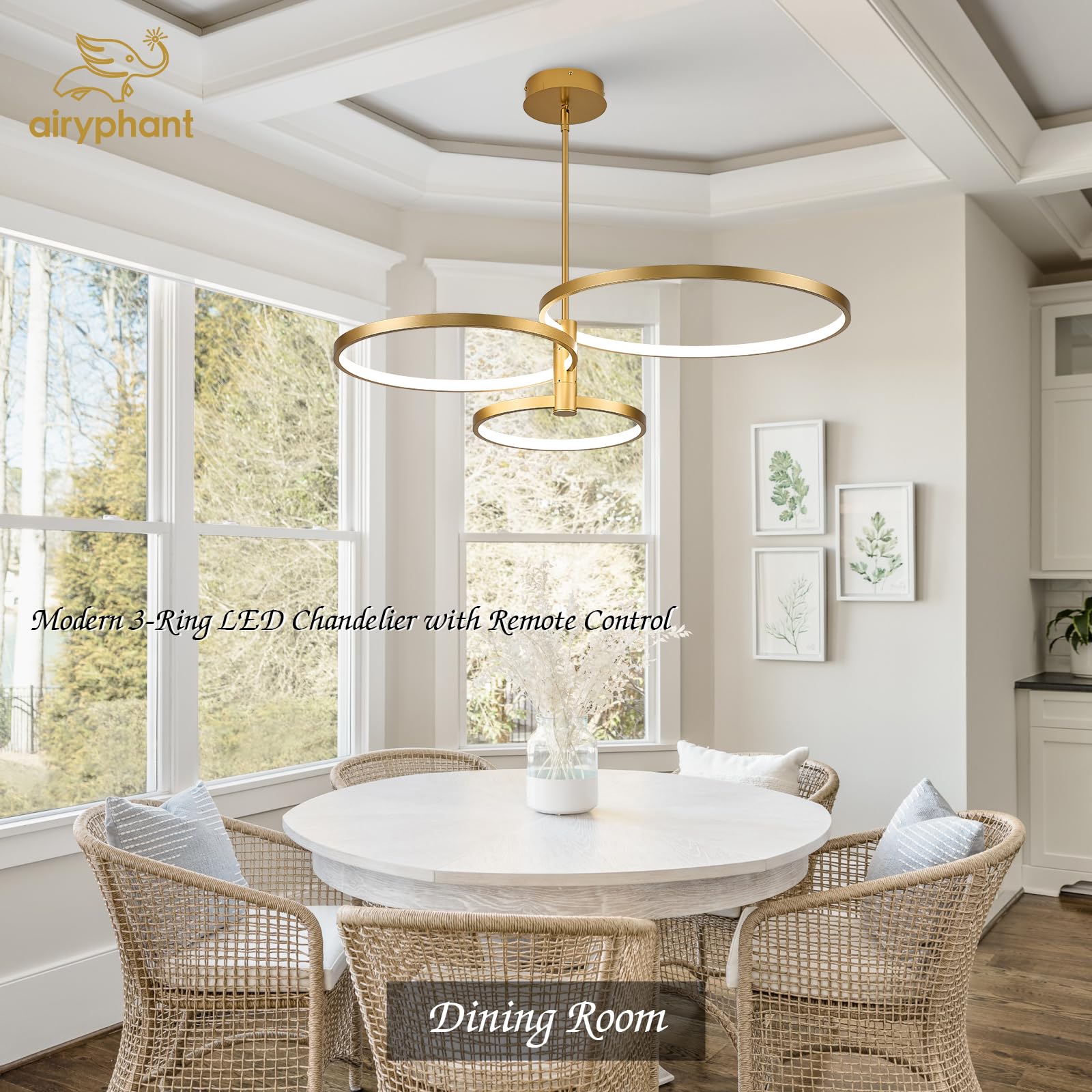Black LED Chandelier for Dining Room, 27.76in Dimmable 4-Lights Modern Ceiling Pendant Light Fixture for Kitchen Living Room Entry Foyer 3000K/4000K/5000K 24W