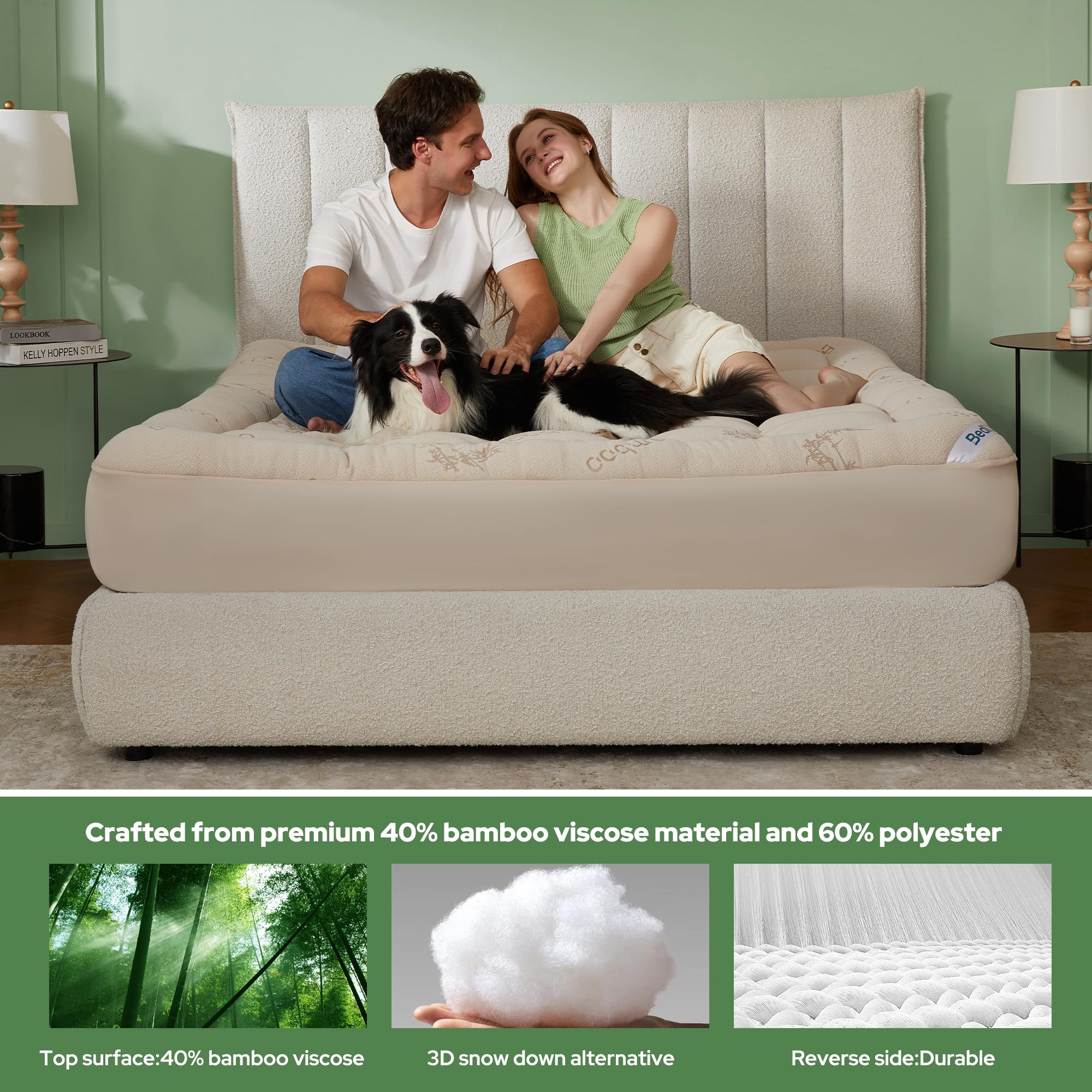 BEDLORE California King Mattress Topper Viscose Derived from Bamboo, Thick Pillow Top Mattress Pad with Stretchable Pockets for 6"-18" Mattress, Soft Mattress Topper for Back Pain Relief(Dark Gray)