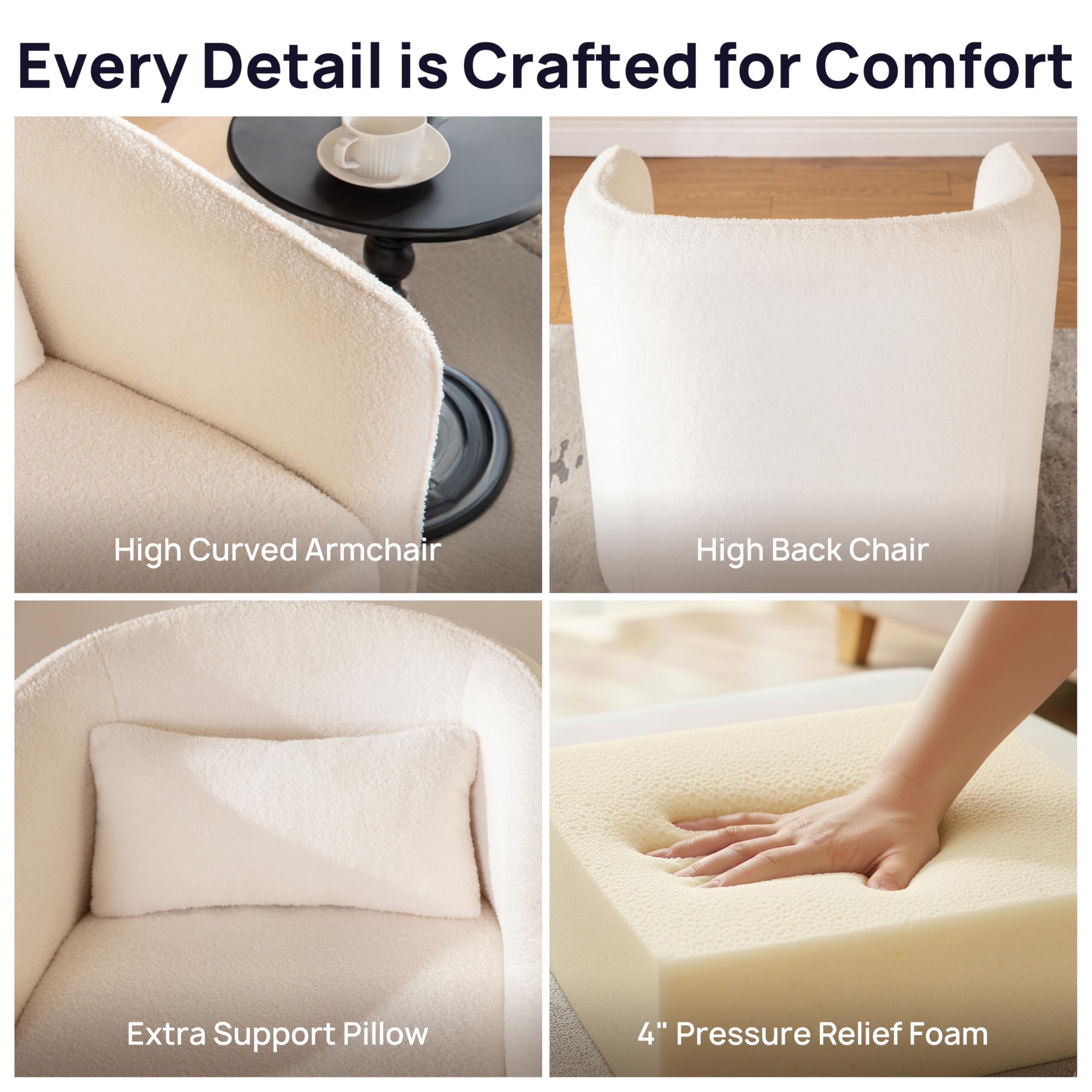 Oversized Boucle Swivel Accent Chair with 82L Hidden Storage, 360° Swivel Barrel Chair for Living Room, Small Space, Bedroom, Nursery, Modern Comfy Cloud Armchair Single Sofa, Cream White Sherpa&Teddy