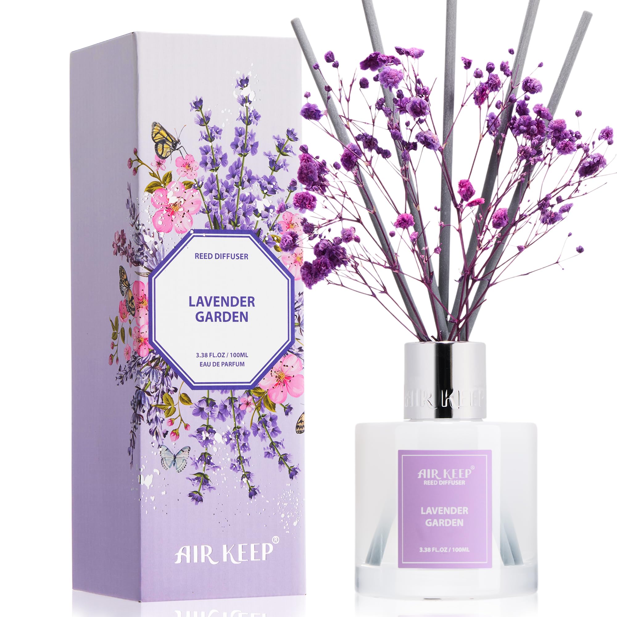 Airkeep Reed Diffuser Set,3.38 fl oz (100 ml) - Clean Linen Oil Diffusers with 8 Reed Sticks,Home Fragrance Reed Diffuser for Bathroom Shelf Decor