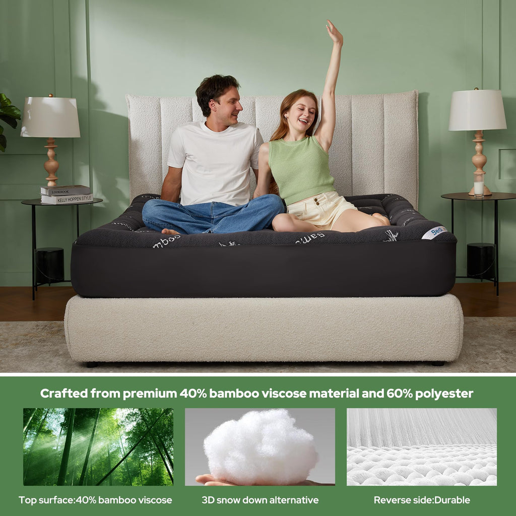BEDLORE California King Mattress Topper Viscose Derived from Bamboo, Thick Pillow Top Mattress Pad with Stretchable Pockets for 6"-18" Mattress, Soft Mattress Topper for Back Pain Relief(Dark Gray)