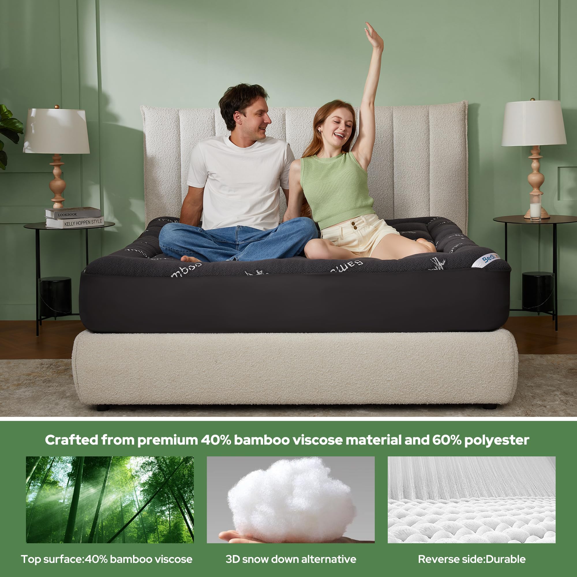 BEDLORE California King Mattress Topper Viscose Derived from Bamboo, Thick Pillow Top Mattress Pad with Stretchable Pockets for 6"-18" Mattress, Soft Mattress Topper for Back Pain Relief(Dark Gray)