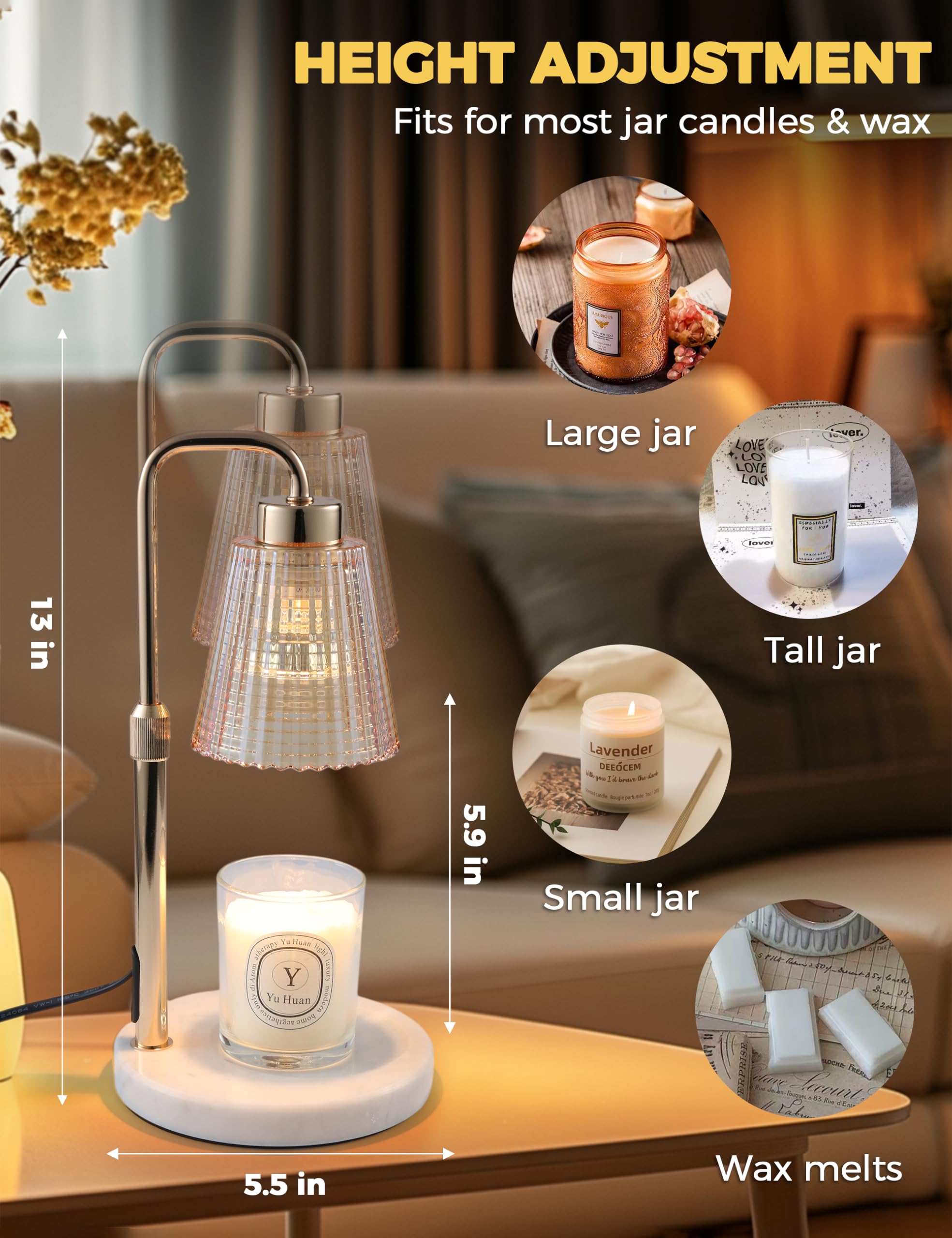 GODONLIF Candle Warmer Lamp with Cycle Timer, Birthday Gifts for Women Mom Her, House Warming Gifts New Home Room Decor, Wax Melt Warmer for Jar Candles with 2 Bulbs
