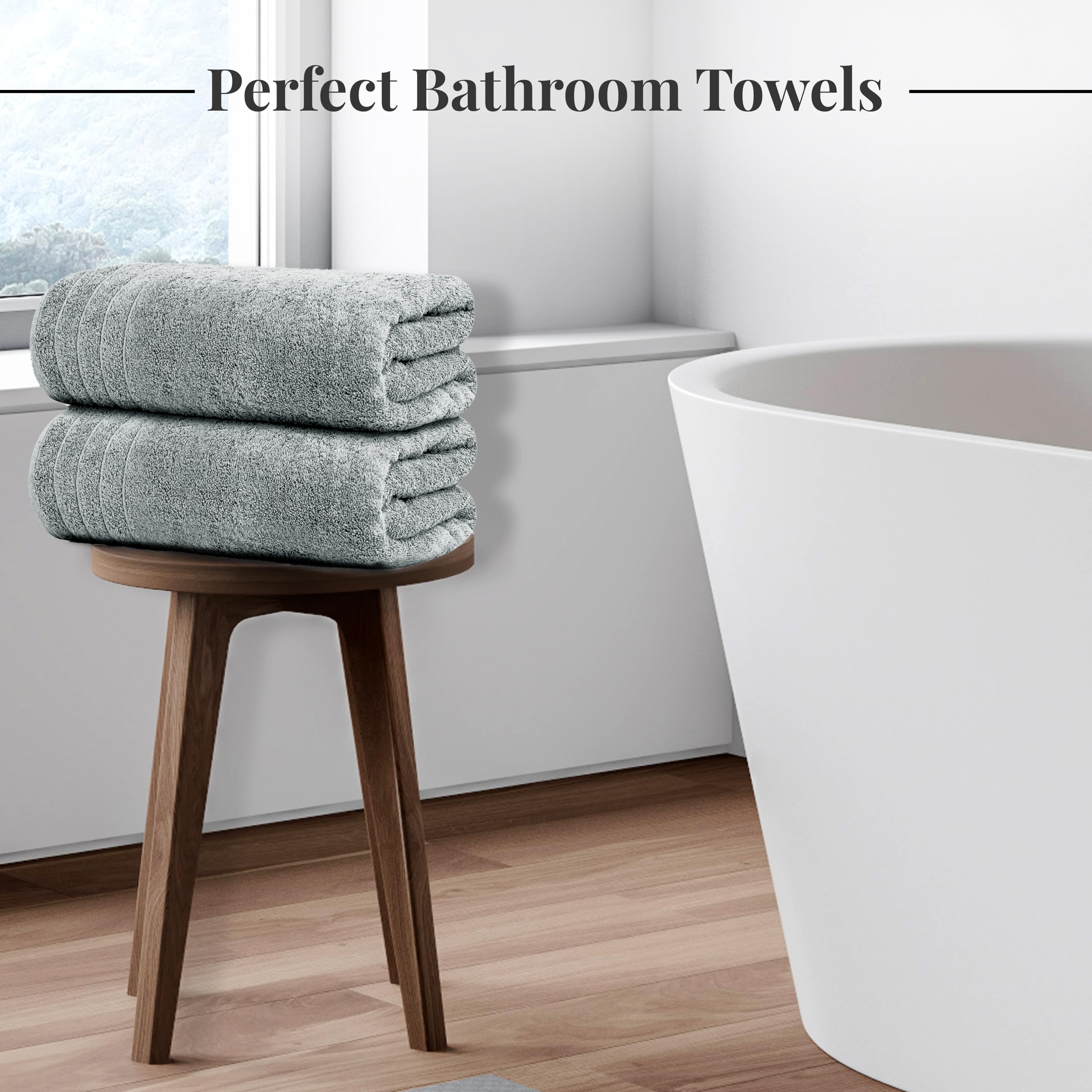 Tens Towels Pack of 8 Towels Set, 2 Extra Large Bath, 2 Hand, 4 Washcloths, 100% Cotton, Lighter Weight, Quicker to Dry, Super Absorbent, Perfect for Bathroom, Dark Grey