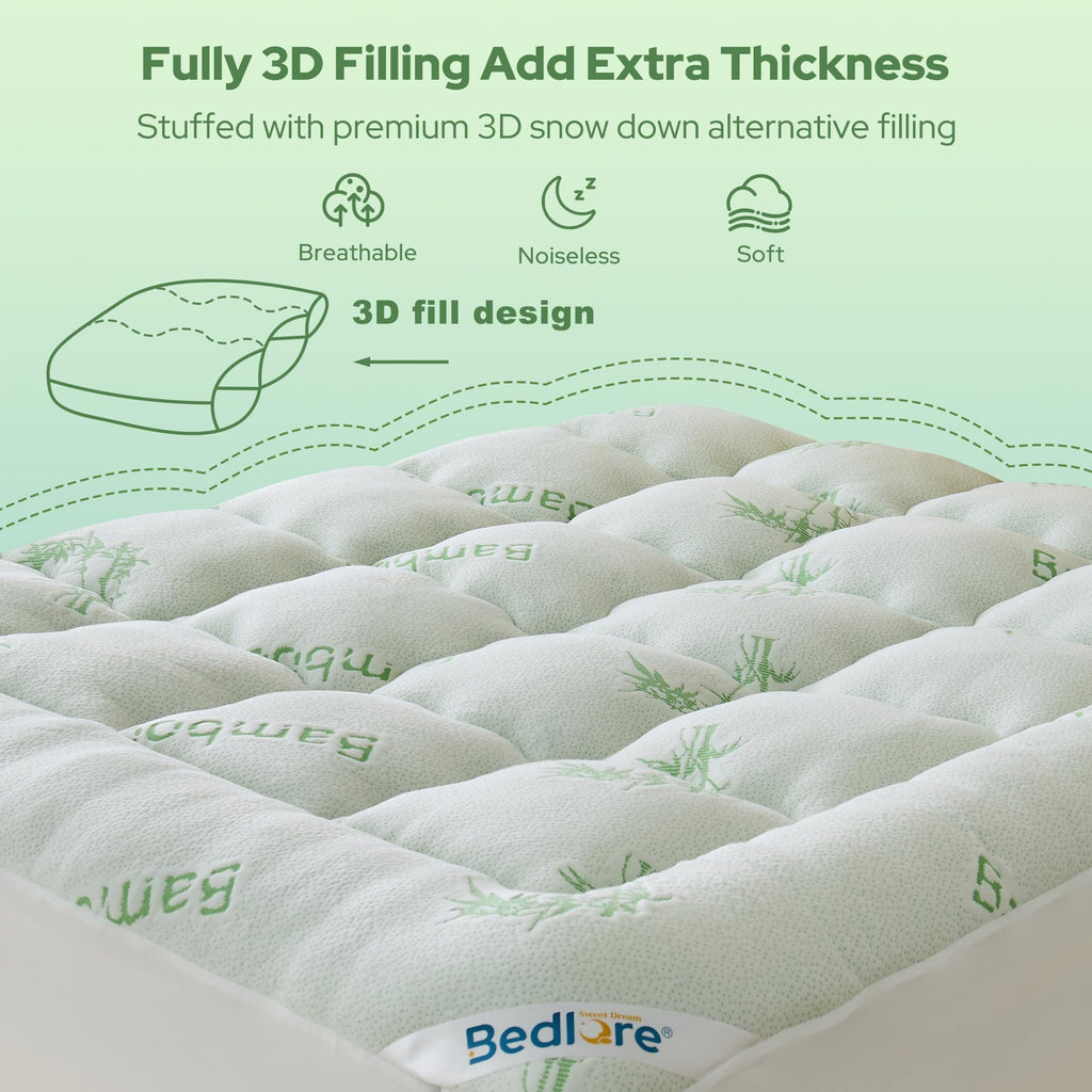 BEDLORE California King Mattress Topper Viscose Derived from Bamboo, Thick Pillow Top Mattress Pad with Stretchable Pockets for 6"-18" Mattress, Soft Mattress Topper for Back Pain Relief(Dark Gray)