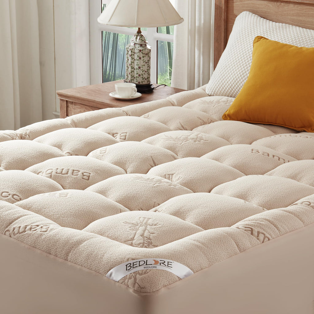BEDLORE California King Mattress Topper Viscose Derived from Bamboo, Thick Pillow Top Mattress Pad with Stretchable Pockets for 6"-18" Mattress, Soft Mattress Topper for Back Pain Relief(Dark Gray)