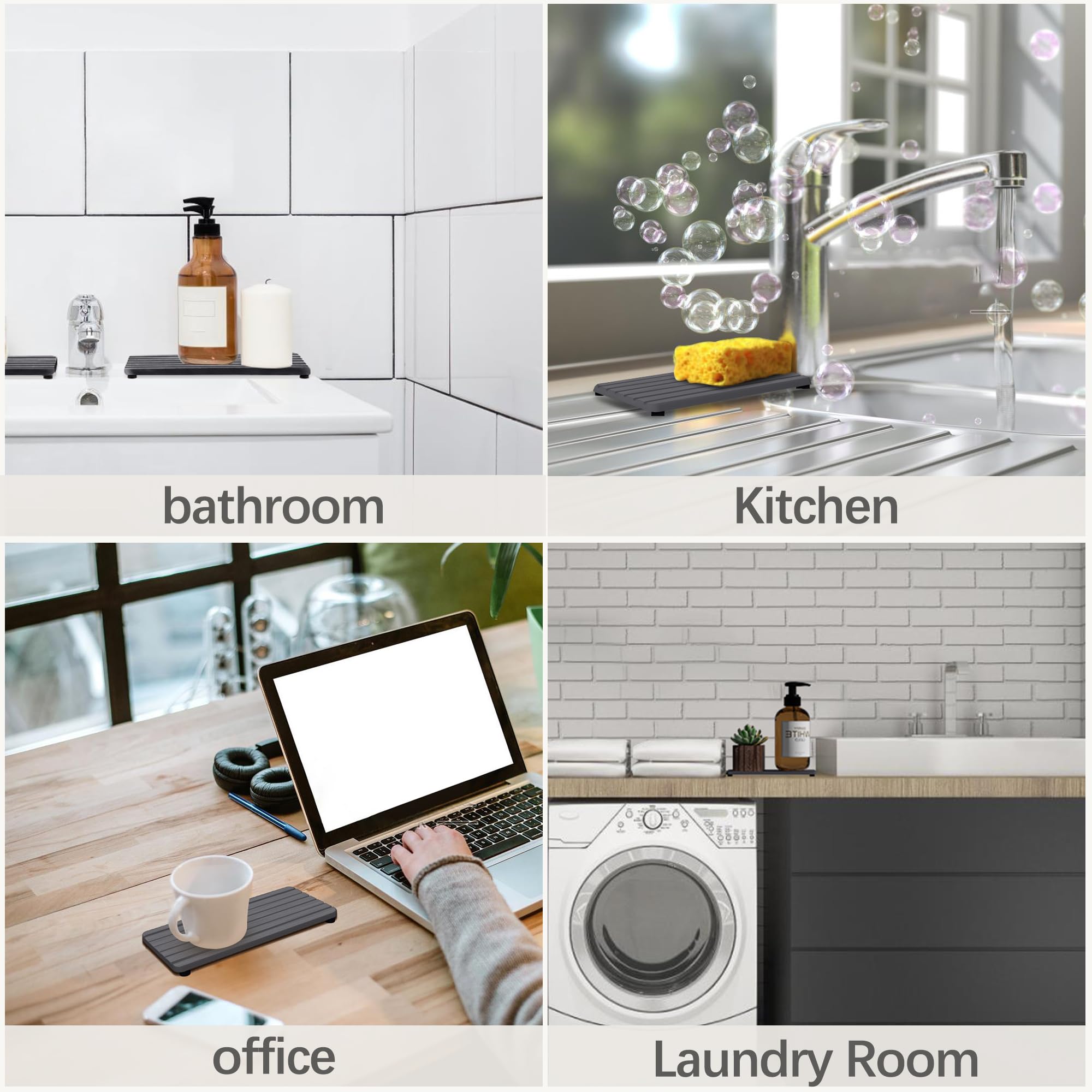 NiuYichee 2 PCS Water Absorbent diatomite Coasters, 8.3" x 4" Water Absorbing Stone Tray for Sink, Stone Drying mat for Kitchen Counter, Stone soap Tray Used for Hand Soaps & toiletries & Plants