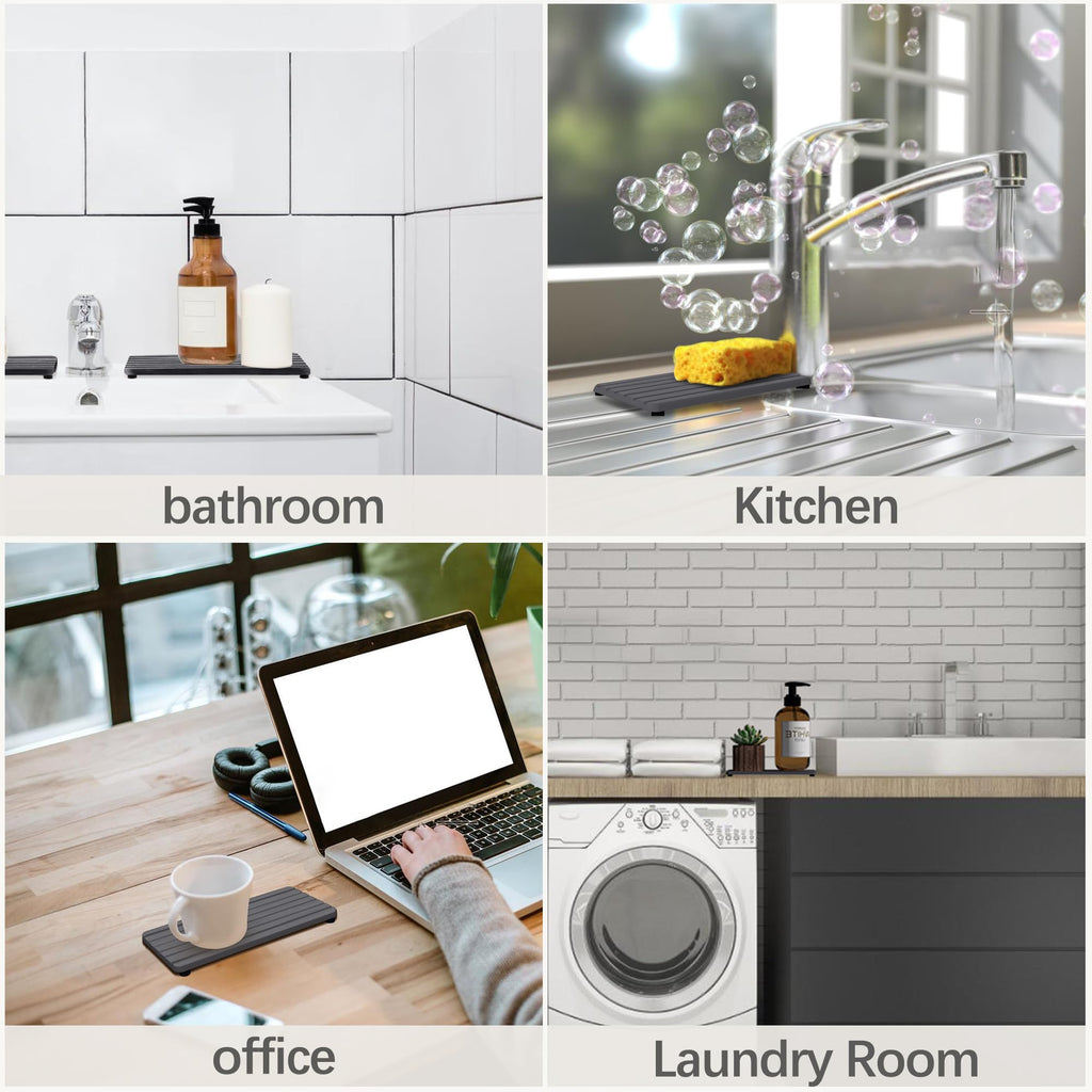 NiuYichee 2 PCS Water Absorbent diatomite Coasters, 8.3" x 4" Water Absorbing Stone Tray for Sink, Stone Drying mat for Kitchen Counter, Stone soap Tray Used for Hand Soaps & toiletries & Plants
