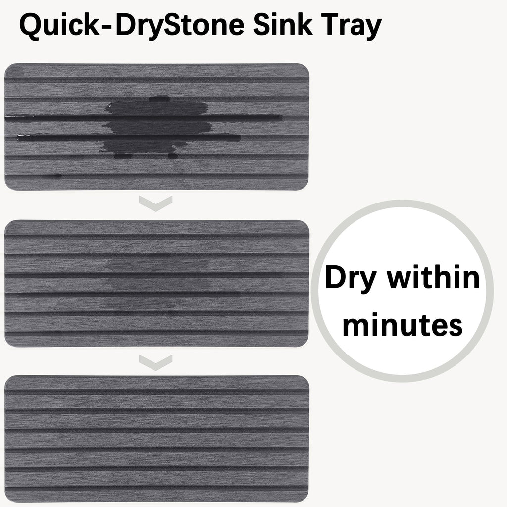 NiuYichee 2 PCS Water Absorbent diatomite Coasters, 8.3" x 4" Water Absorbing Stone Tray for Sink, Stone Drying mat for Kitchen Counter, Stone soap Tray Used for Hand Soaps & toiletries & Plants