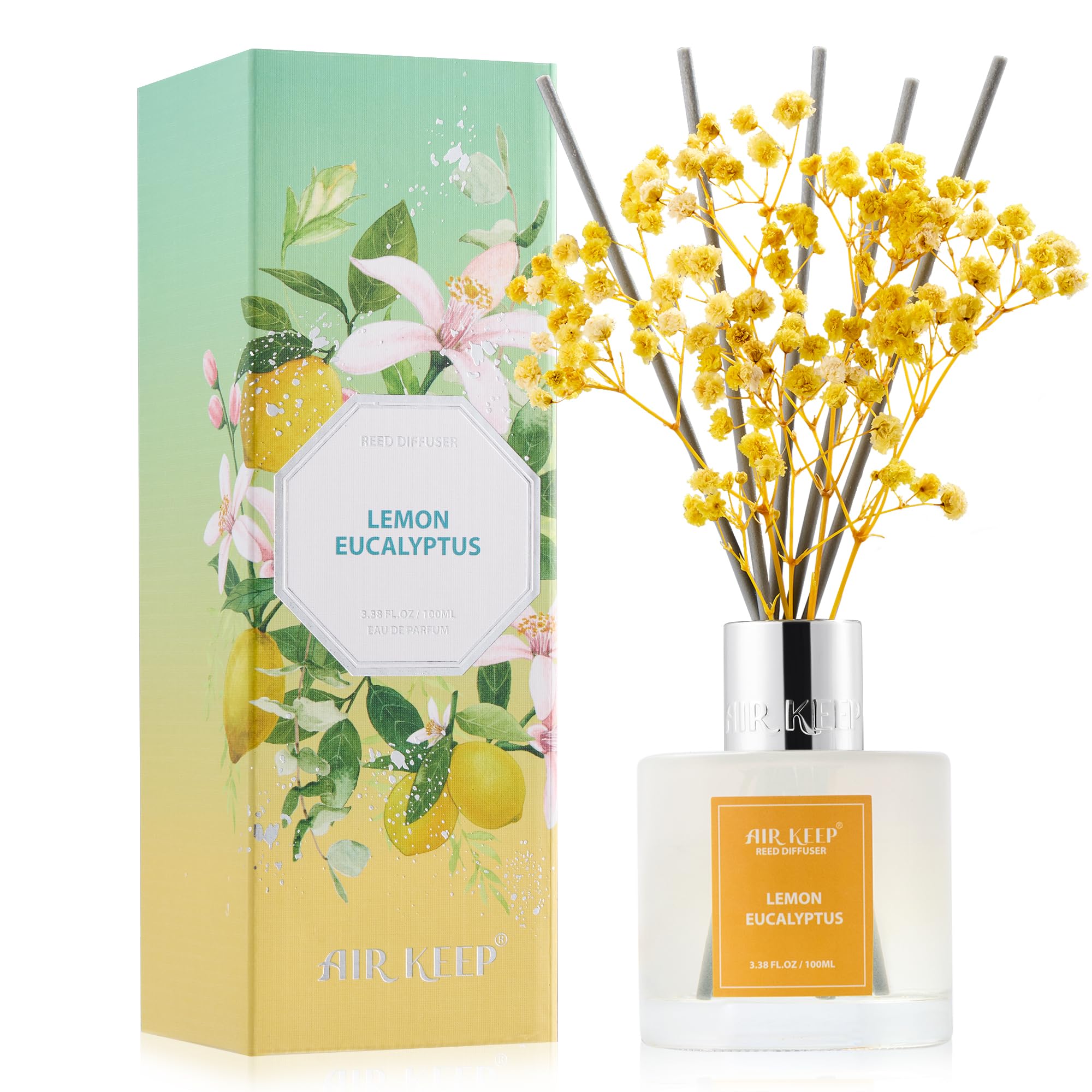 Airkeep Reed Diffuser Set,3.38 fl oz (100 ml) - Clean Linen Oil Diffusers with 8 Reed Sticks,Home Fragrance Reed Diffuser for Bathroom Shelf Decor
