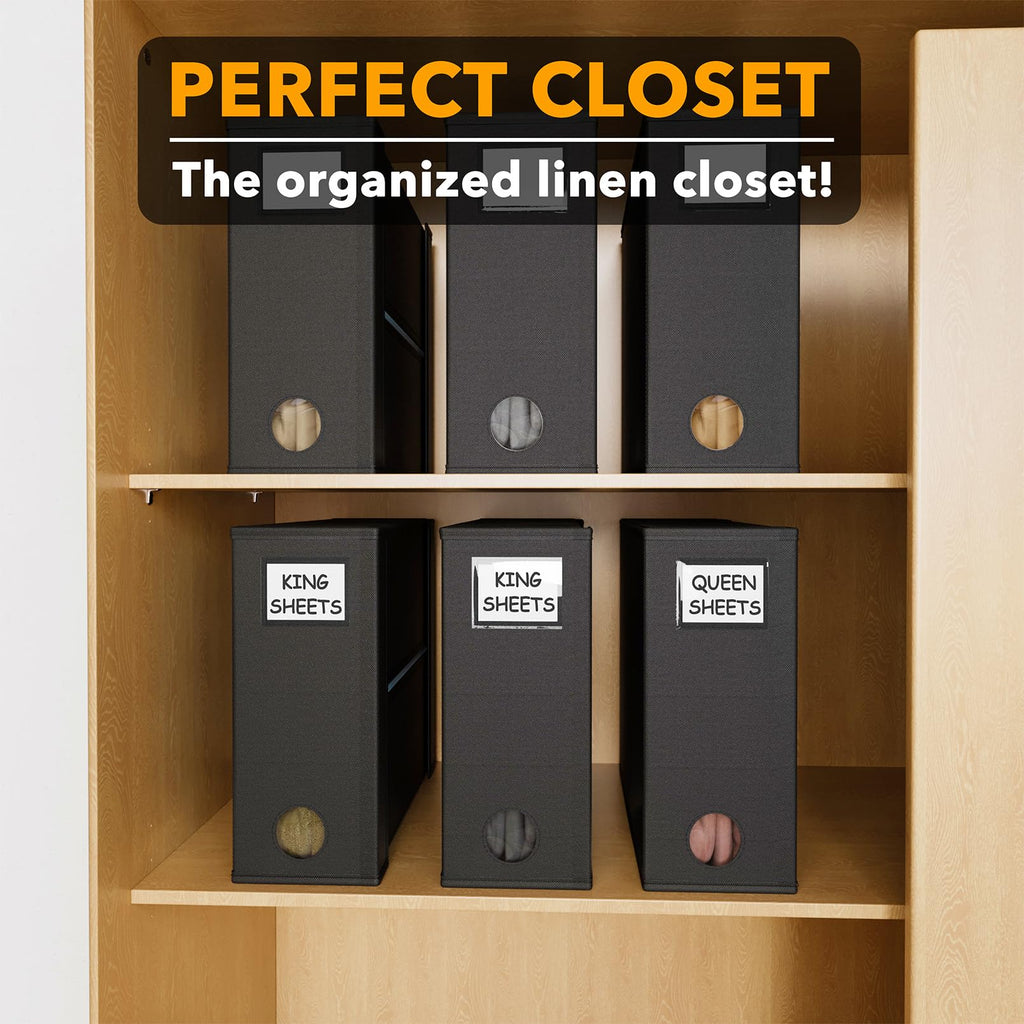 SpaceAid 4 Pack Bed Sheet Organizers and Storage, Foldable Organizer for Linen Closet, Sheets Set Folder Keeper with Window XL (Queen & King Size) Organizing Bedding Container, Gray 91ZDSN-SL01-G4