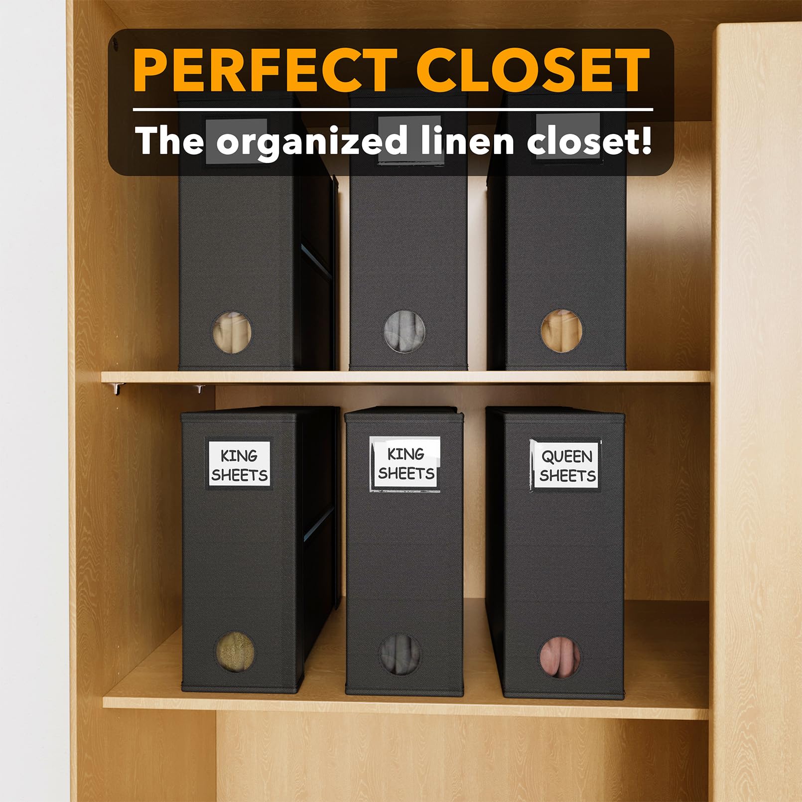 SpaceAid 4 Pack Bed Sheet Organizers and Storage, Foldable Organizer for Linen Closet, Sheets Set Folder Keeper with Window XL (Queen & King Size) Organizing Bedding Container, Gray 91ZDSN-SL01-G4