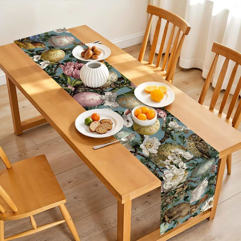 Marble Table Runner and Placemats Set of 6, Black & White Marble with Gold Vein Design, 1 Table Runner (72x13 in) + 6 Placemats (17.7x11.8 in), Elegant Dining Table Decor