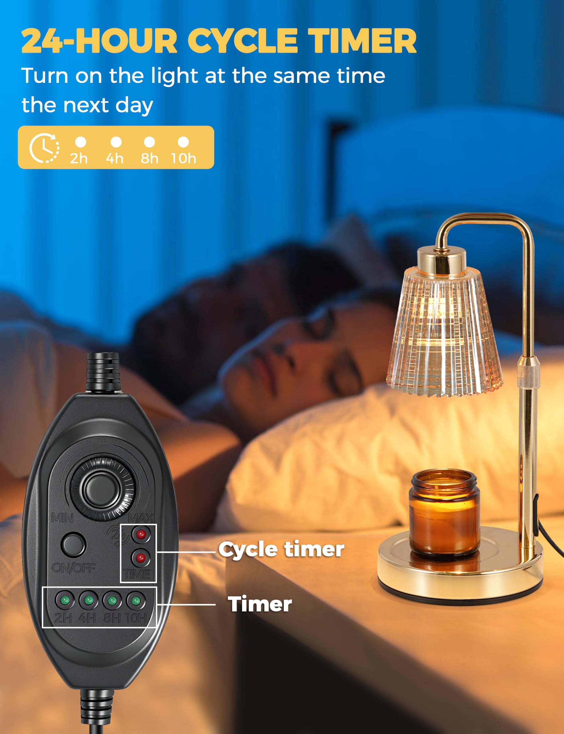 GODONLIF Candle Warmer Lamp with Cycle Timer, Birthday Gifts for Women Mom Her, House Warming Gifts New Home Room Decor, Wax Melt Warmer for Jar Candles with 2 Bulbs