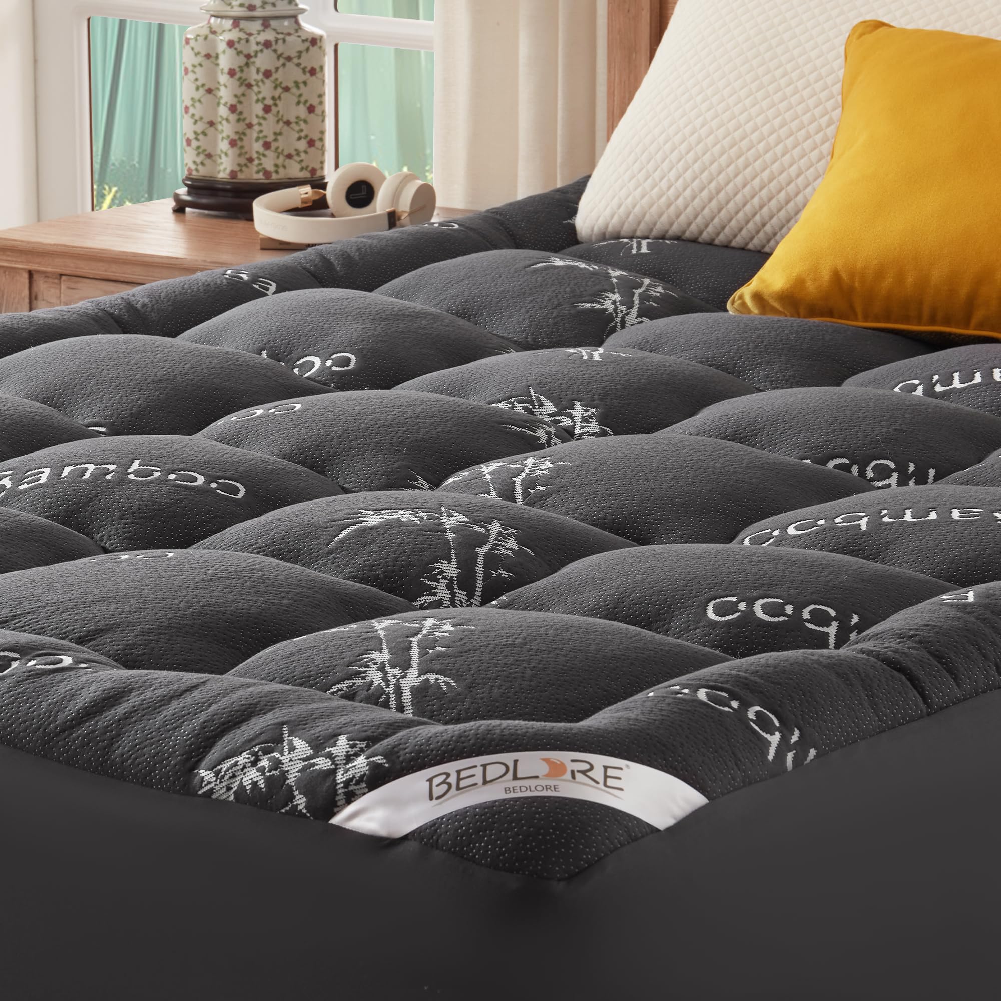 BEDLORE California King Mattress Topper Viscose Derived from Bamboo, Thick Pillow Top Mattress Pad with Stretchable Pockets for 6"-18" Mattress, Soft Mattress Topper for Back Pain Relief(Dark Gray)