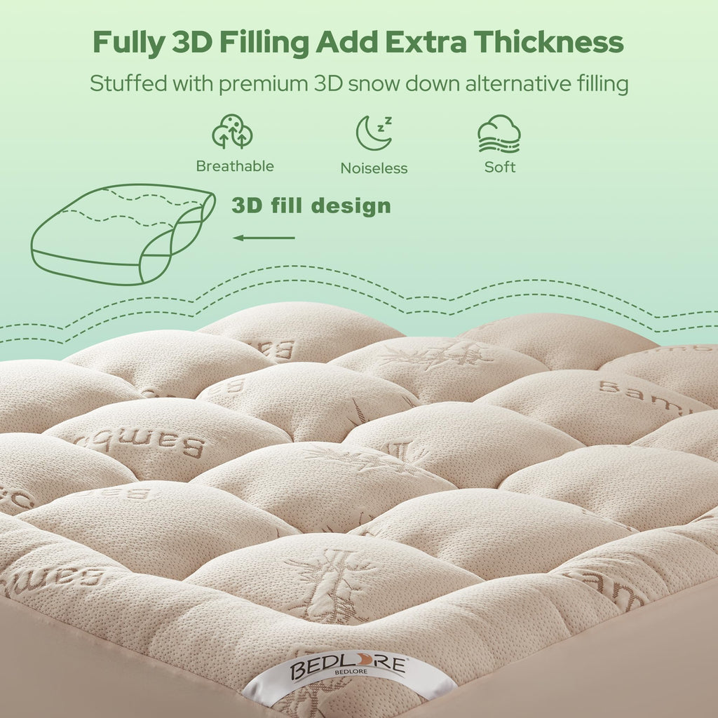 BEDLORE California King Mattress Topper Viscose Derived from Bamboo, Thick Pillow Top Mattress Pad with Stretchable Pockets for 6"-18" Mattress, Soft Mattress Topper for Back Pain Relief(Dark Gray)