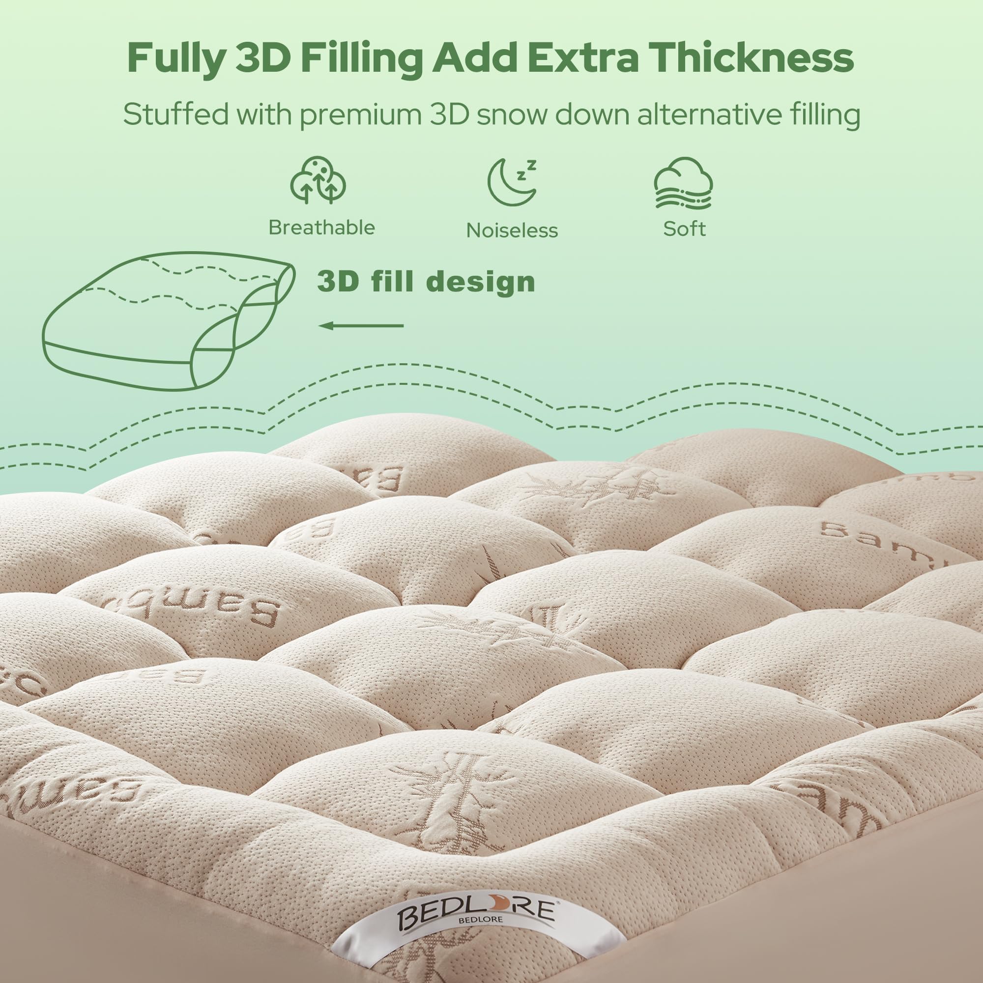 BEDLORE California King Mattress Topper Viscose Derived from Bamboo, Thick Pillow Top Mattress Pad with Stretchable Pockets for 6"-18" Mattress, Soft Mattress Topper for Back Pain Relief(Dark Gray)