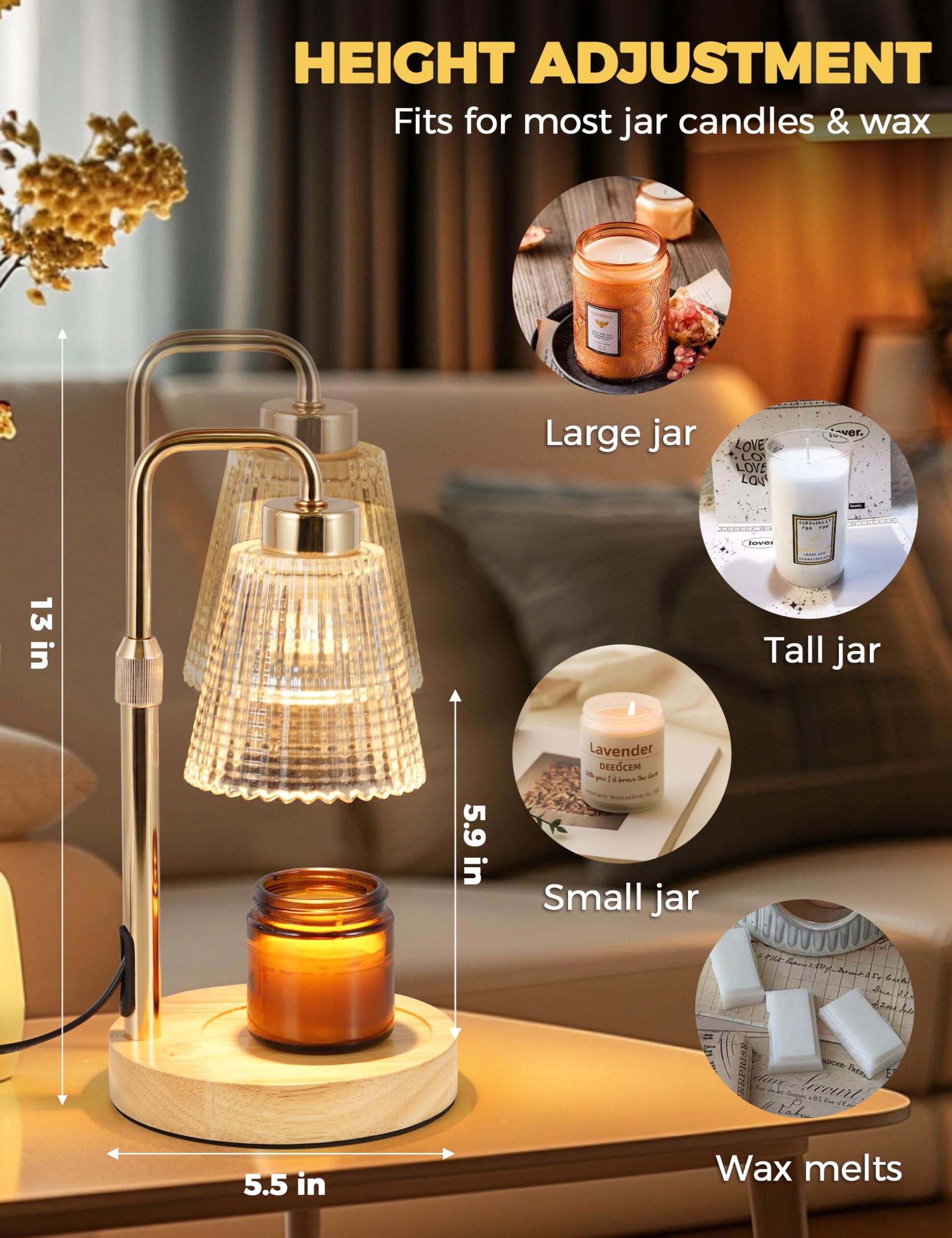 GODONLIF Candle Warmer Lamp with Cycle Timer, Birthday Gifts for Women Mom Her, House Warming Gifts New Home Room Decor, Wax Melt Warmer for Jar Candles with 2 Bulbs