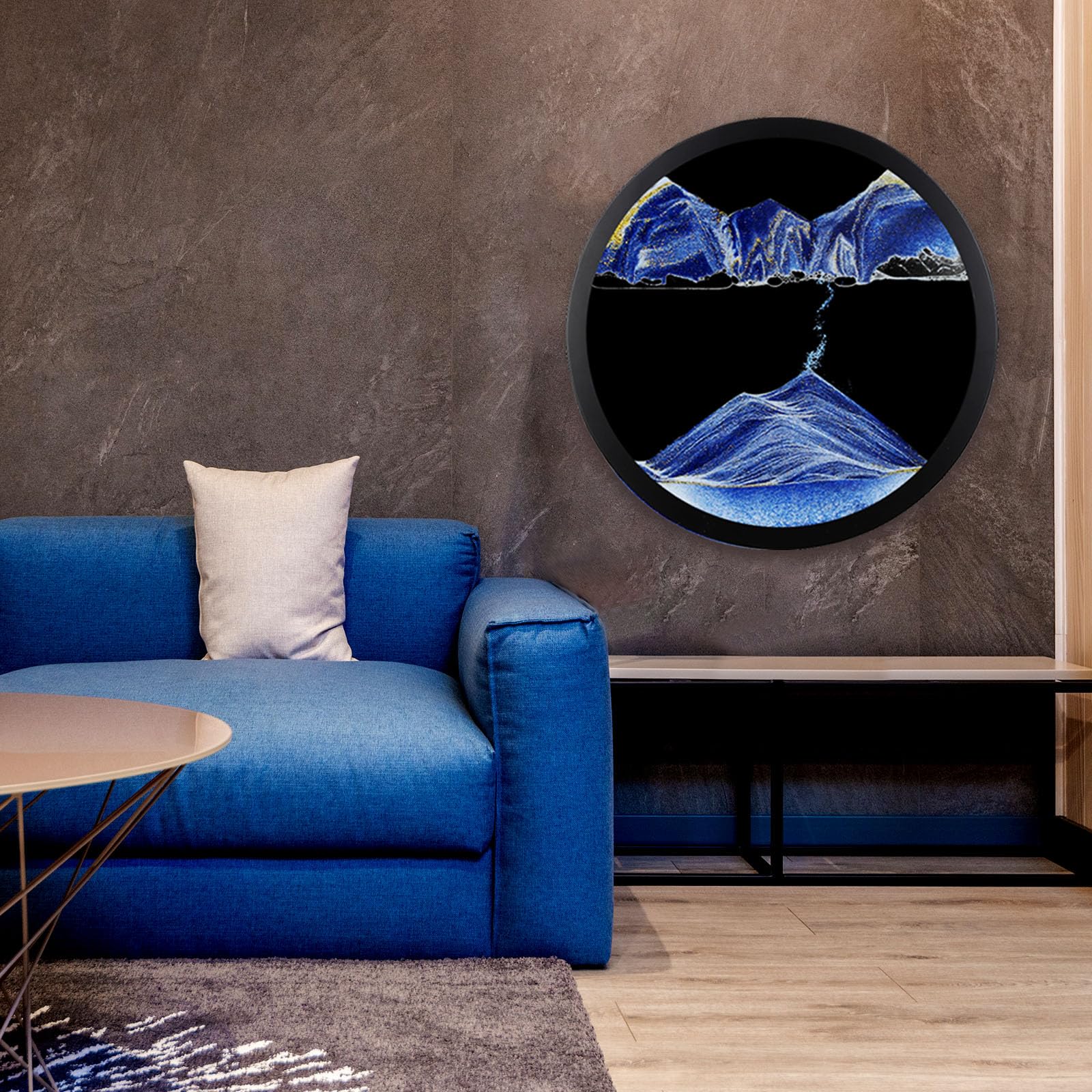17.3" Moving Sand Art, 3D Sand Art Pictures Deep Sea Sandscape Living Room Decoration, 360° Rotate, Glass Crafts Solid Wood Frame, Relaxing Mood Home Office Work Wall Art Decor