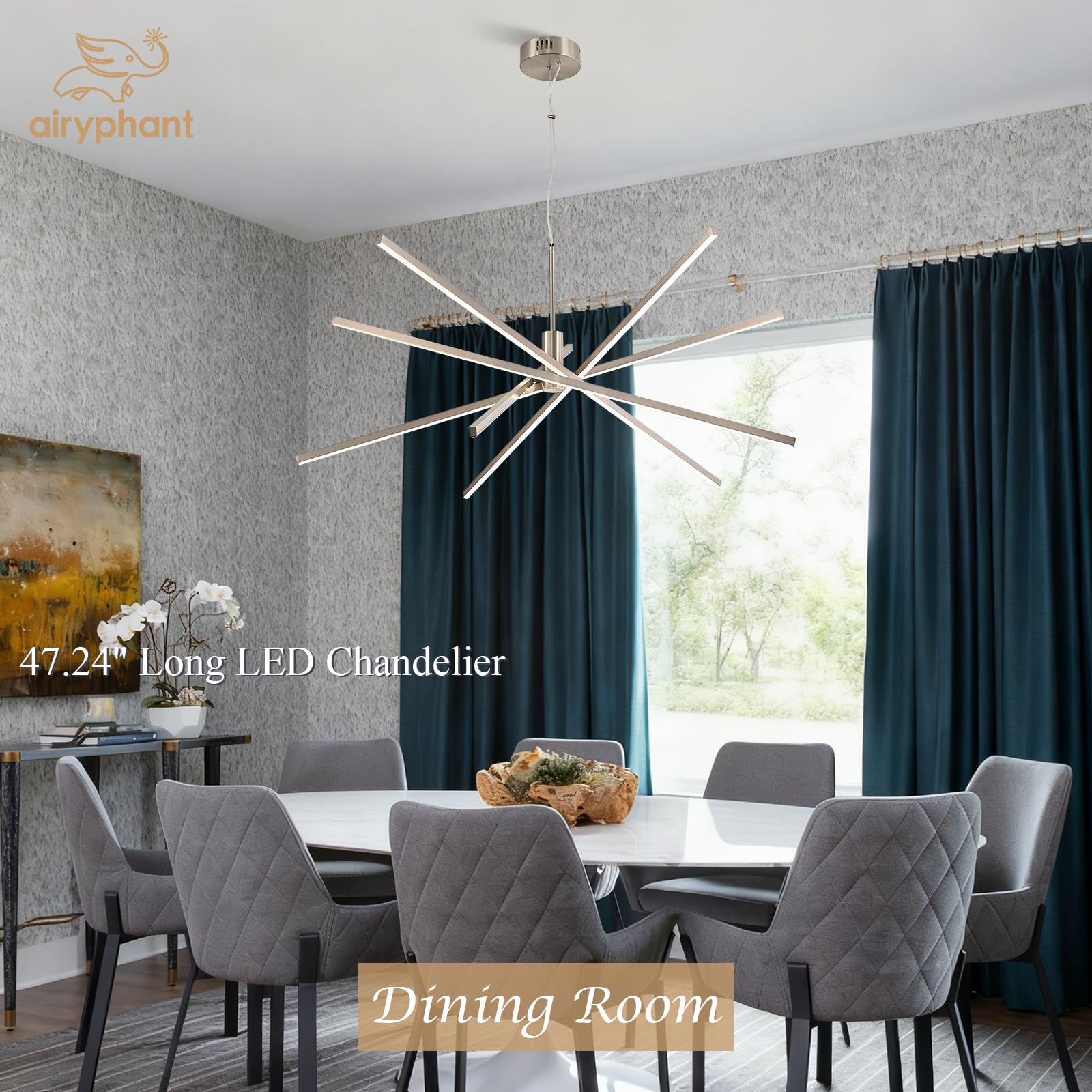 Black LED Chandelier for Dining Room, 27.76in Dimmable 4-Lights Modern Ceiling Pendant Light Fixture for Kitchen Living Room Entry Foyer 3000K/4000K/5000K 24W