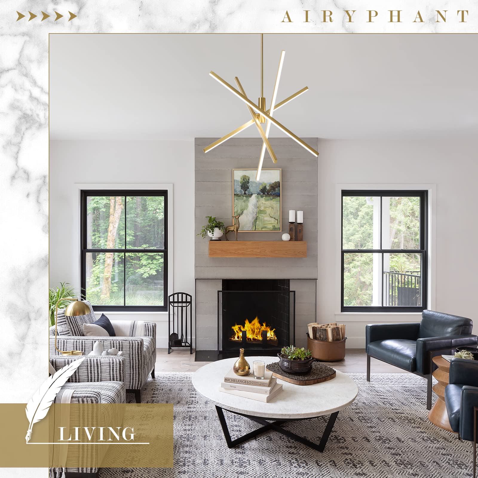 Black LED Chandelier for Dining Room, 27.76in Dimmable 4-Lights Modern Ceiling Pendant Light Fixture for Kitchen Living Room Entry Foyer 3000K/4000K/5000K 24W