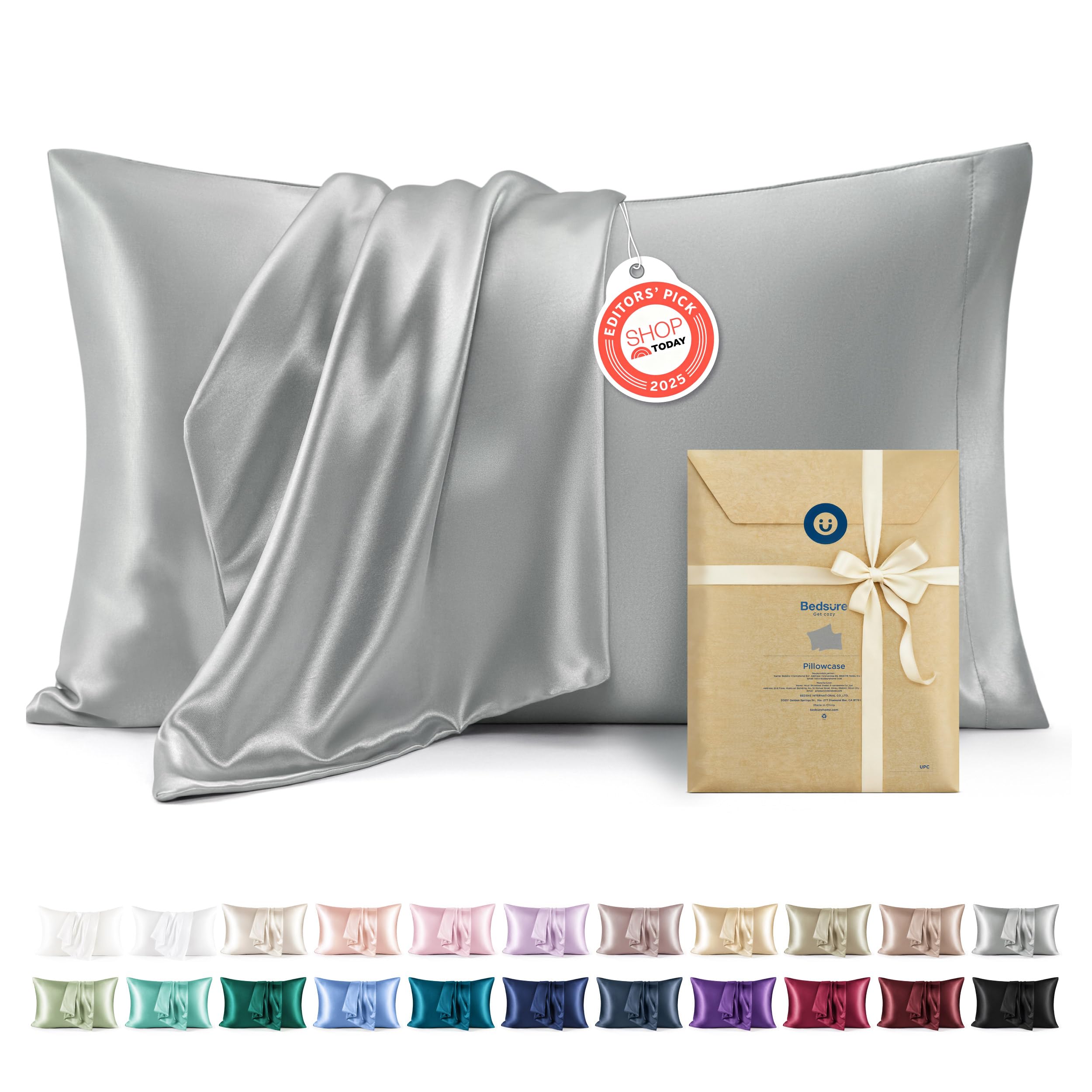 Bedsure Satin Pillowcases, Similar to Silk Pillow Cases Queen Size Set of 2, Cooling Pillow Case for Sleeping Women with Envelope Closure, Gifts for Women Men, Beige, 20x30 Inches, 2pcs
