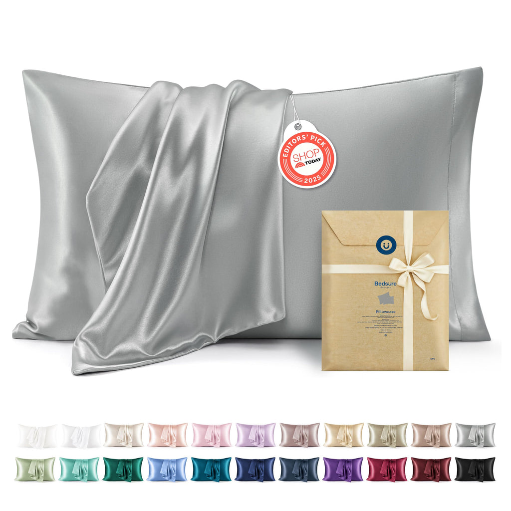 Bedsure Satin Pillowcases, Similar to Silk Pillow Cases Queen Size Set of 2, Cooling Pillow Case for Sleeping Women with Envelope Closure, Gifts for Women Men, Beige, 20x30 Inches, 2pcs