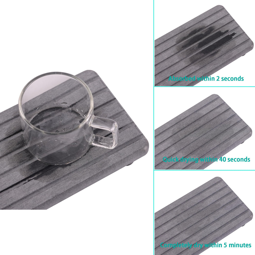 NiuYichee 2 PCS Water Absorbent diatomite Coasters, 8.3" x 4" Water Absorbing Stone Tray for Sink, Stone Drying mat for Kitchen Counter, Stone soap Tray Used for Hand Soaps & toiletries & Plants