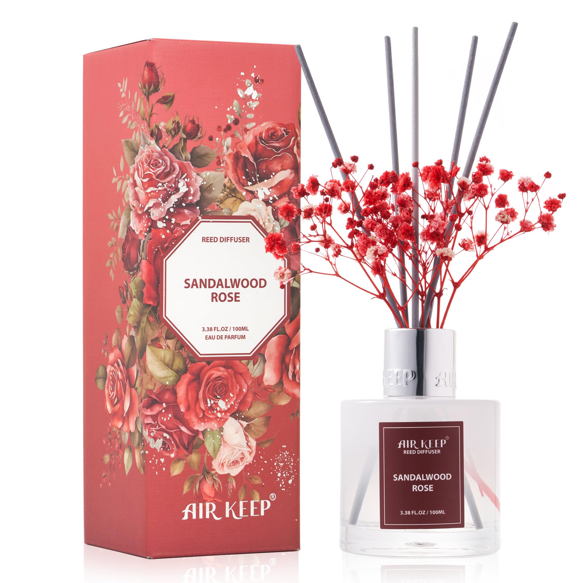 Airkeep Reed Diffuser Set,3.38 fl oz (100 ml) - Clean Linen Oil Diffusers with 8 Reed Sticks,Home Fragrance Reed Diffuser for Bathroom Shelf Decor