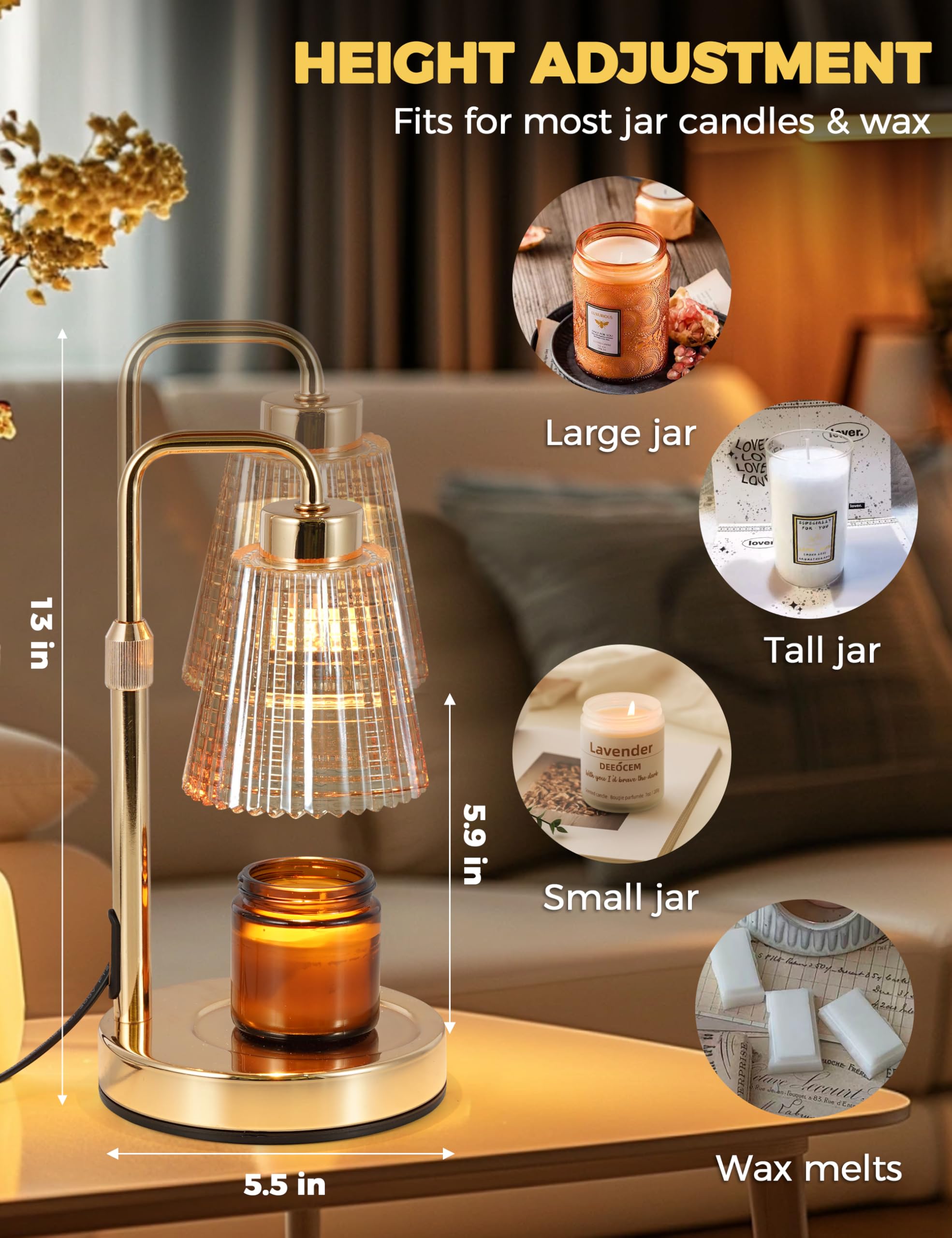 GODONLIF Candle Warmer Lamp with Cycle Timer, Birthday Gifts for Women Mom Her, House Warming Gifts New Home Room Decor, Wax Melt Warmer for Jar Candles with 2 Bulbs