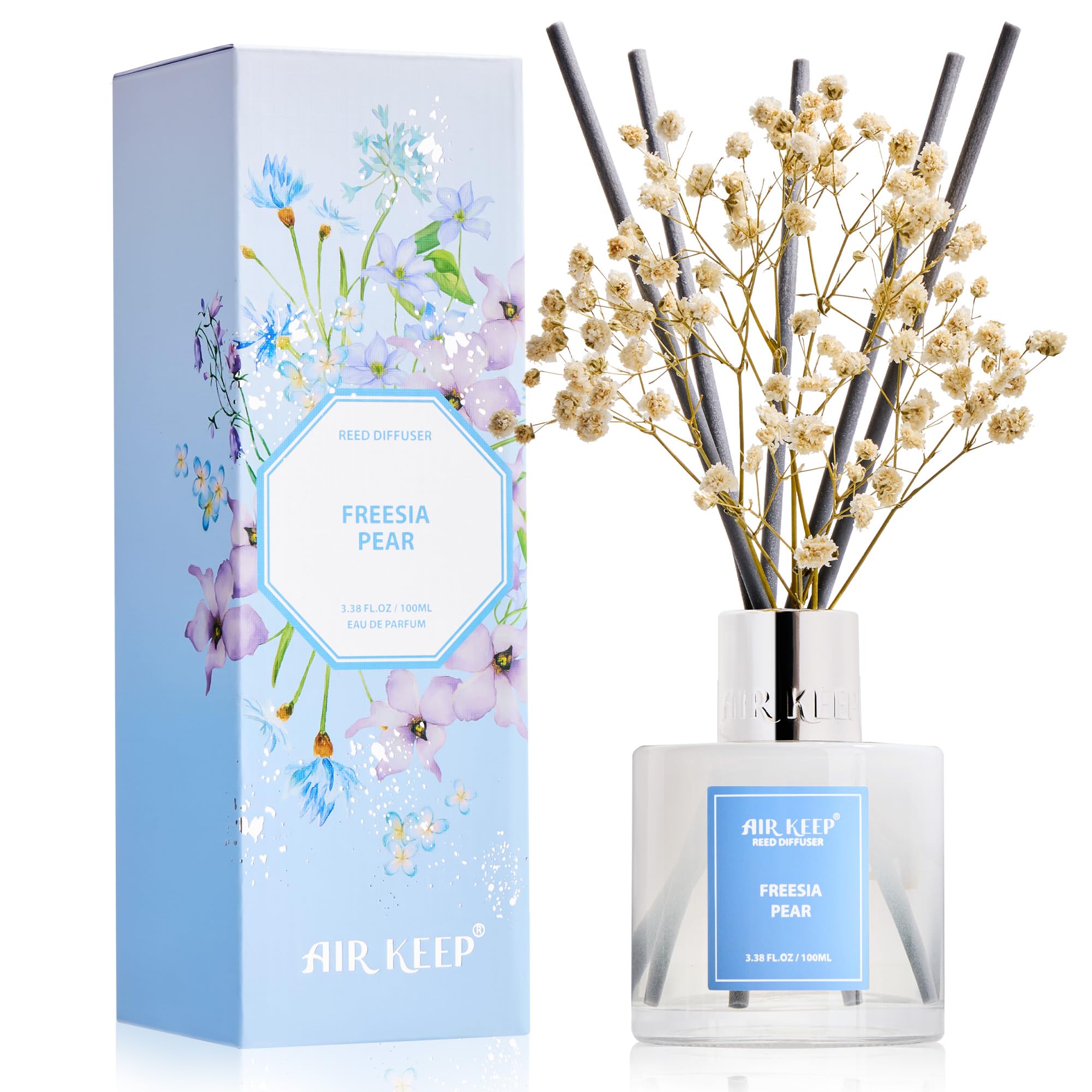Airkeep Reed Diffuser Set,3.38 fl oz (100 ml) - Clean Linen Oil Diffusers with 8 Reed Sticks,Home Fragrance Reed Diffuser for Bathroom Shelf Decor