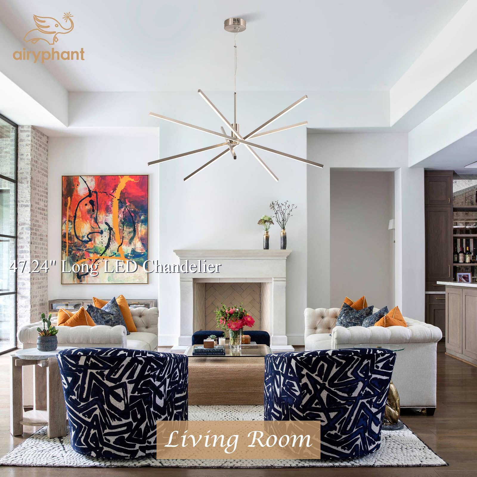 Black LED Chandelier for Dining Room, 27.76in Dimmable 4-Lights Modern Ceiling Pendant Light Fixture for Kitchen Living Room Entry Foyer 3000K/4000K/5000K 24W
