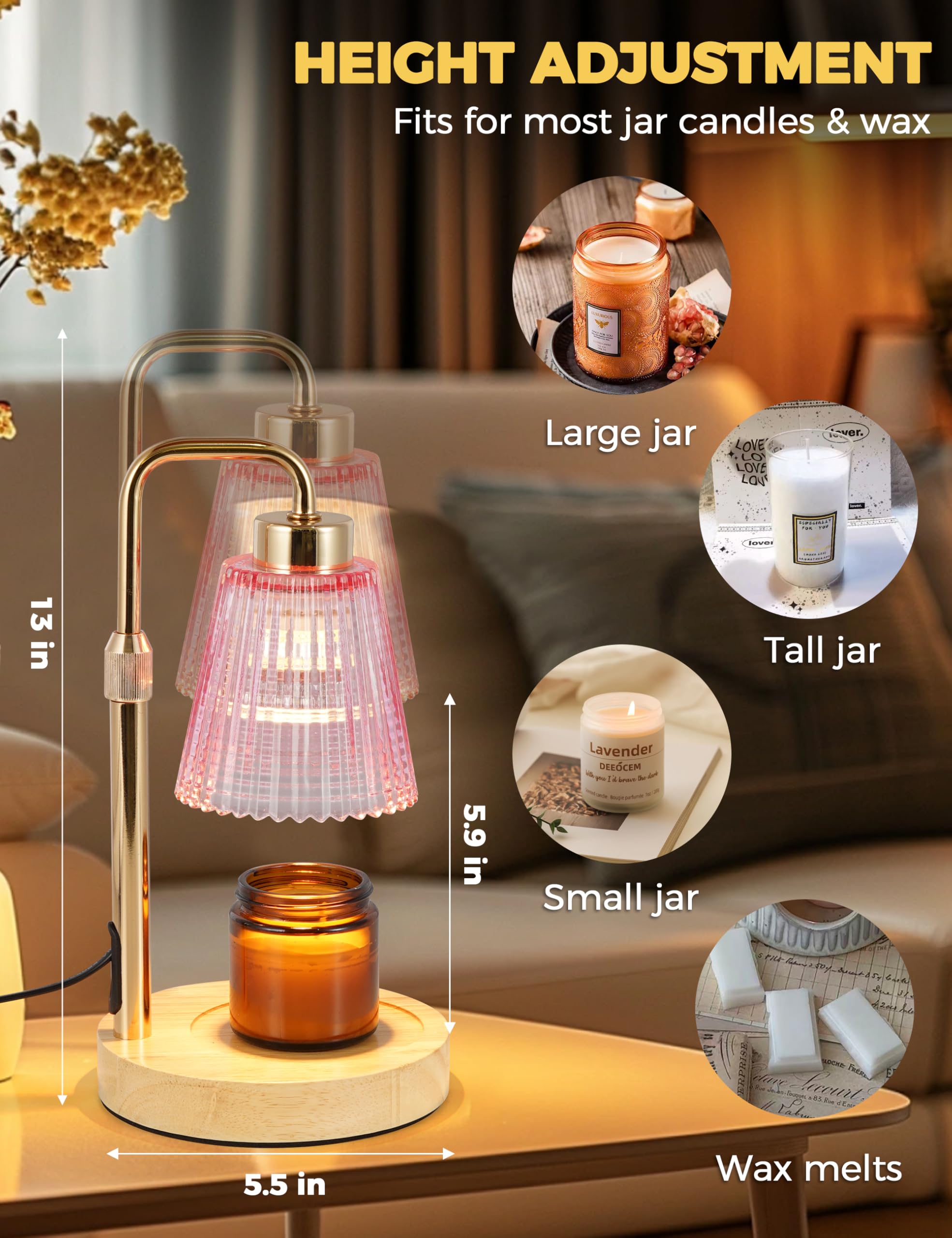 GODONLIF Candle Warmer Lamp with Cycle Timer, Birthday Gifts for Women Mom Her, House Warming Gifts New Home Room Decor, Wax Melt Warmer for Jar Candles with 2 Bulbs