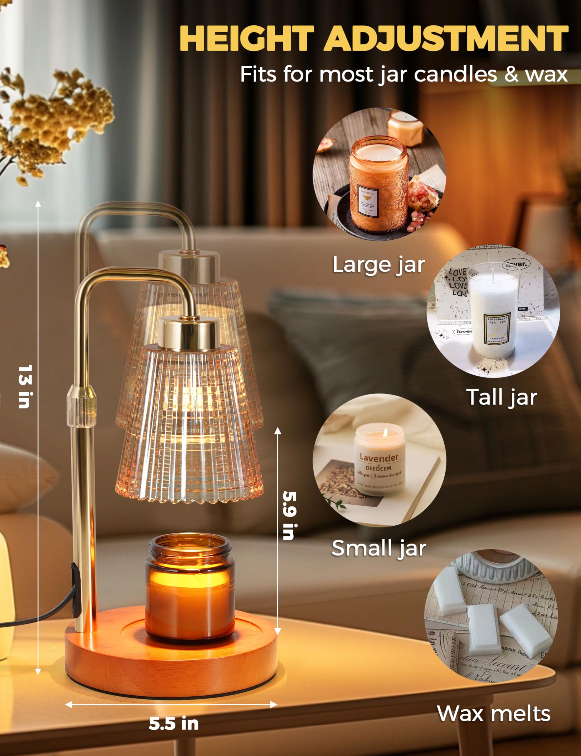 GODONLIF Candle Warmer Lamp with Cycle Timer, Birthday Gifts for Women Mom Her, House Warming Gifts New Home Room Decor, Wax Melt Warmer for Jar Candles with 2 Bulbs