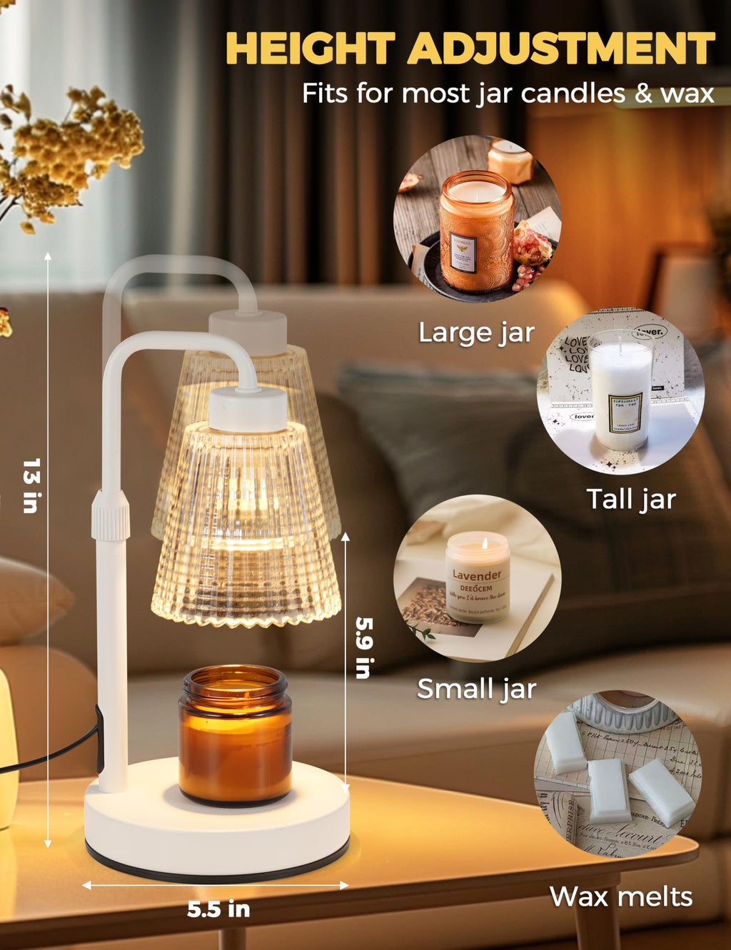 GODONLIF Candle Warmer Lamp with Cycle Timer, Birthday Gifts for Women Mom Her, House Warming Gifts New Home Room Decor, Wax Melt Warmer for Jar Candles with 2 Bulbs