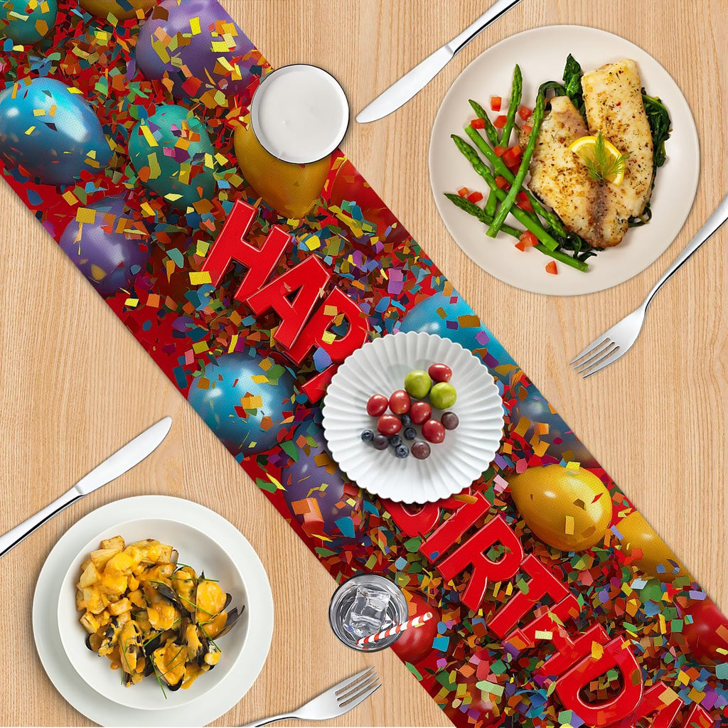 Marble Table Runner and Placemats Set of 6, Black & White Marble with Gold Vein Design, 1 Table Runner (72x13 in) + 6 Placemats (17.7x11.8 in), Elegant Dining Table Decor
