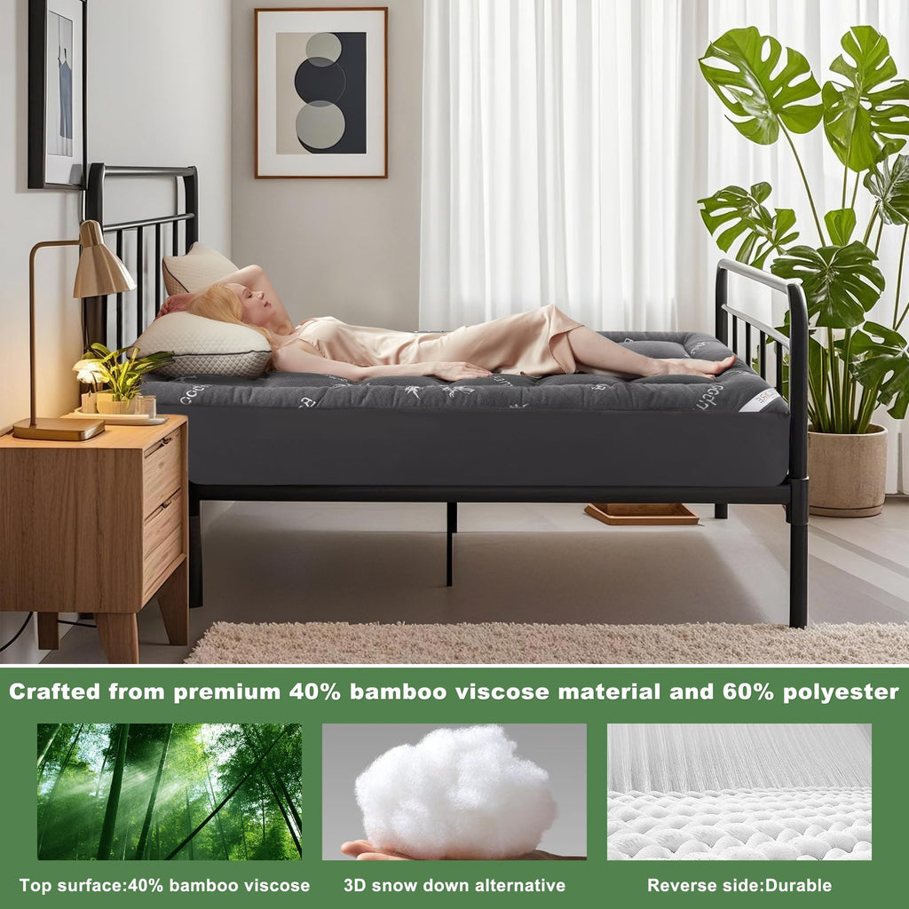BEDLORE California King Mattress Topper Viscose Derived from Bamboo, Thick Pillow Top Mattress Pad with Stretchable Pockets for 6"-18" Mattress, Soft Mattress Topper for Back Pain Relief(Dark Gray)