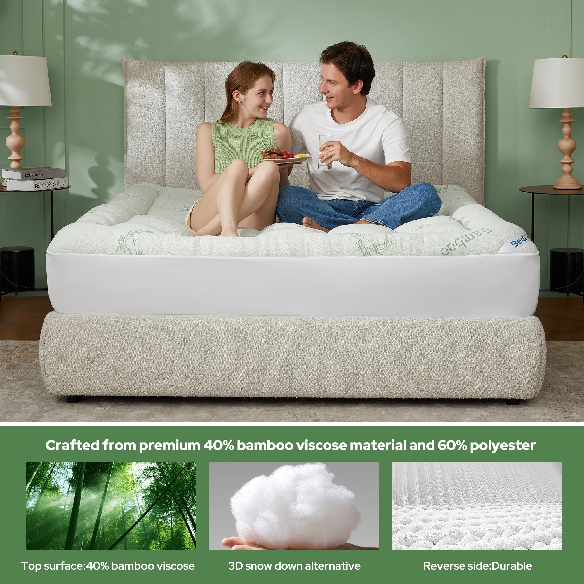 BEDLORE California King Mattress Topper Viscose Derived from Bamboo, Thick Pillow Top Mattress Pad with Stretchable Pockets for 6"-18" Mattress, Soft Mattress Topper for Back Pain Relief(Dark Gray)